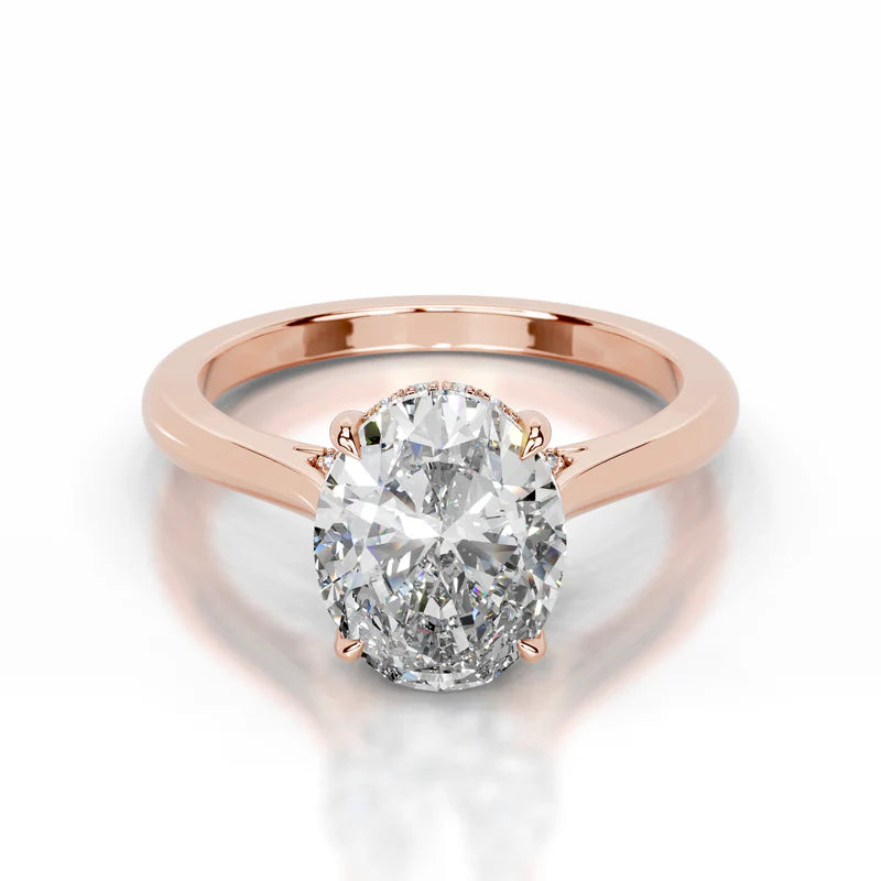 Rose :: oval lab grown diamond engagement ring with hidden halo brilliance