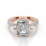 Rose :: luxury emerald lab diamond three stone engagement ring white gold design