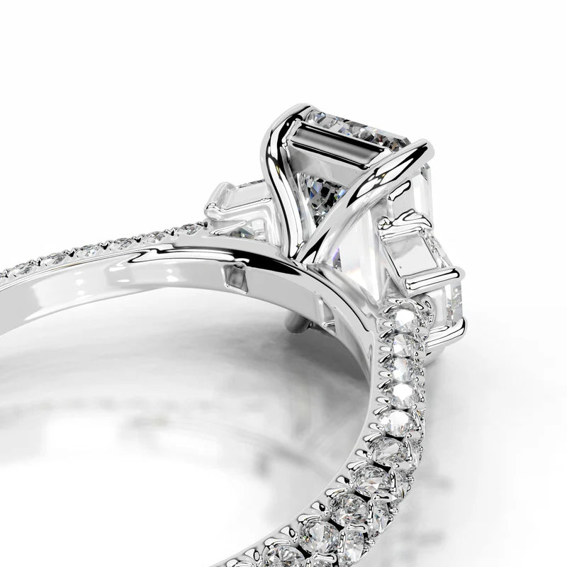 White :: emerald three stone lab grown diamond engagement ring baguette side stones