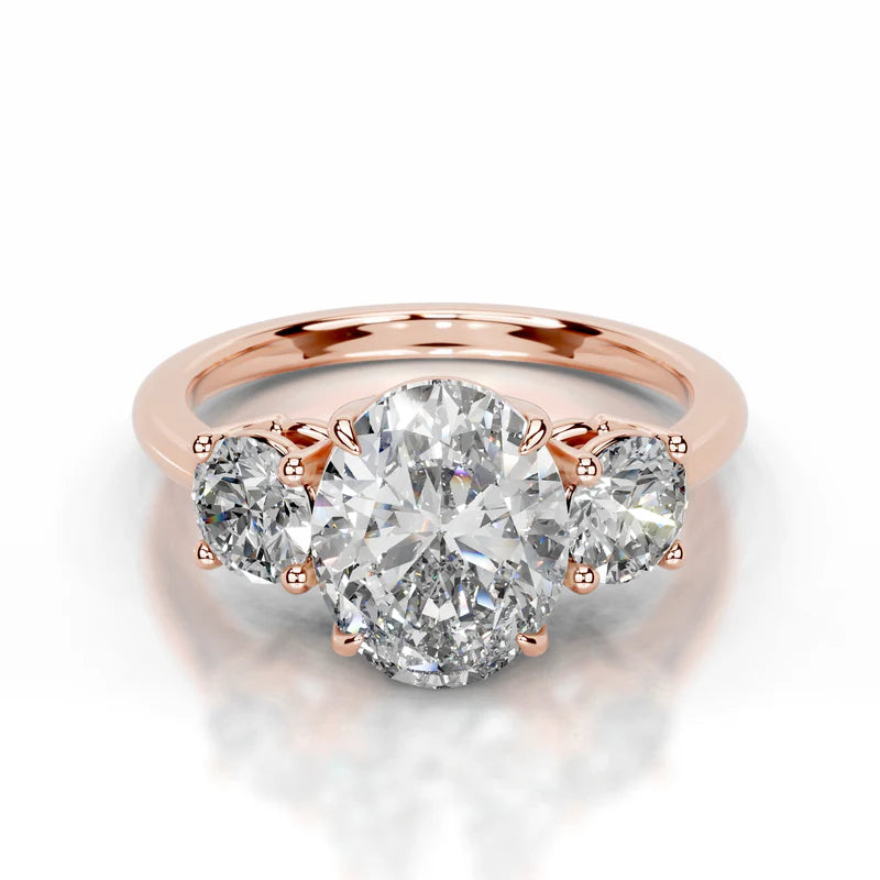 Rose :: luxury oval lab diamond three stone engagement ring white gold design