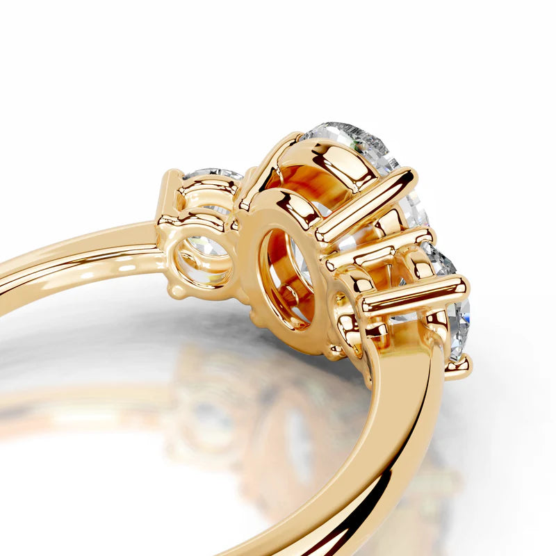 Yellow :: women’s oval cut lab diamond three stone engagement ring IGI certified