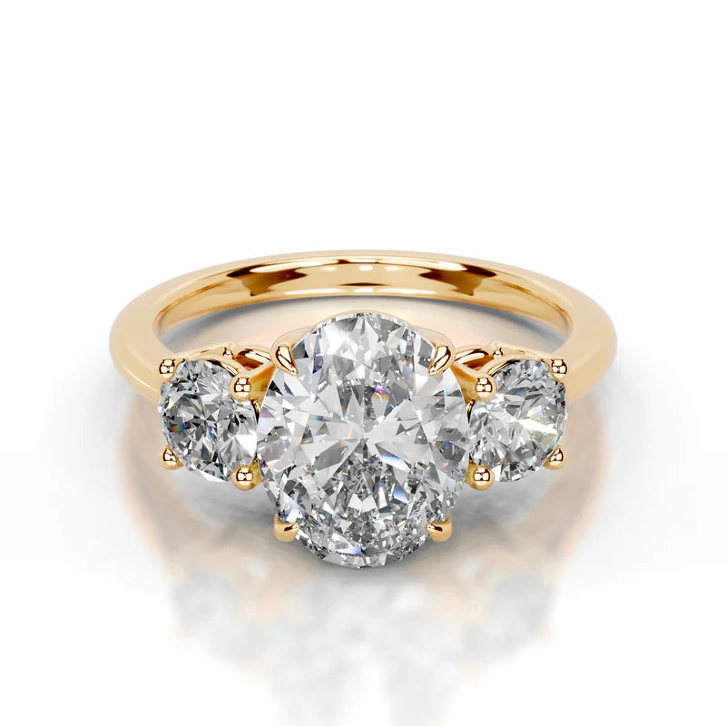 Yellow :: fine jewelry oval cut three stone lab grown diamond ring women engagement