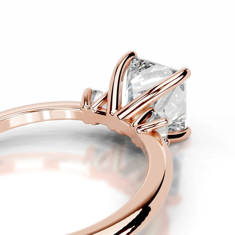 Rose :: handcrafted princess lab diamond three stone ring anniversary engagement ring