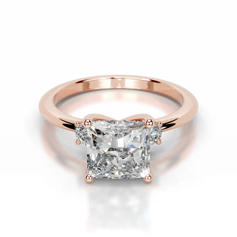 Rose :: luxury princess lab diamond three stone engagement ring white gold design