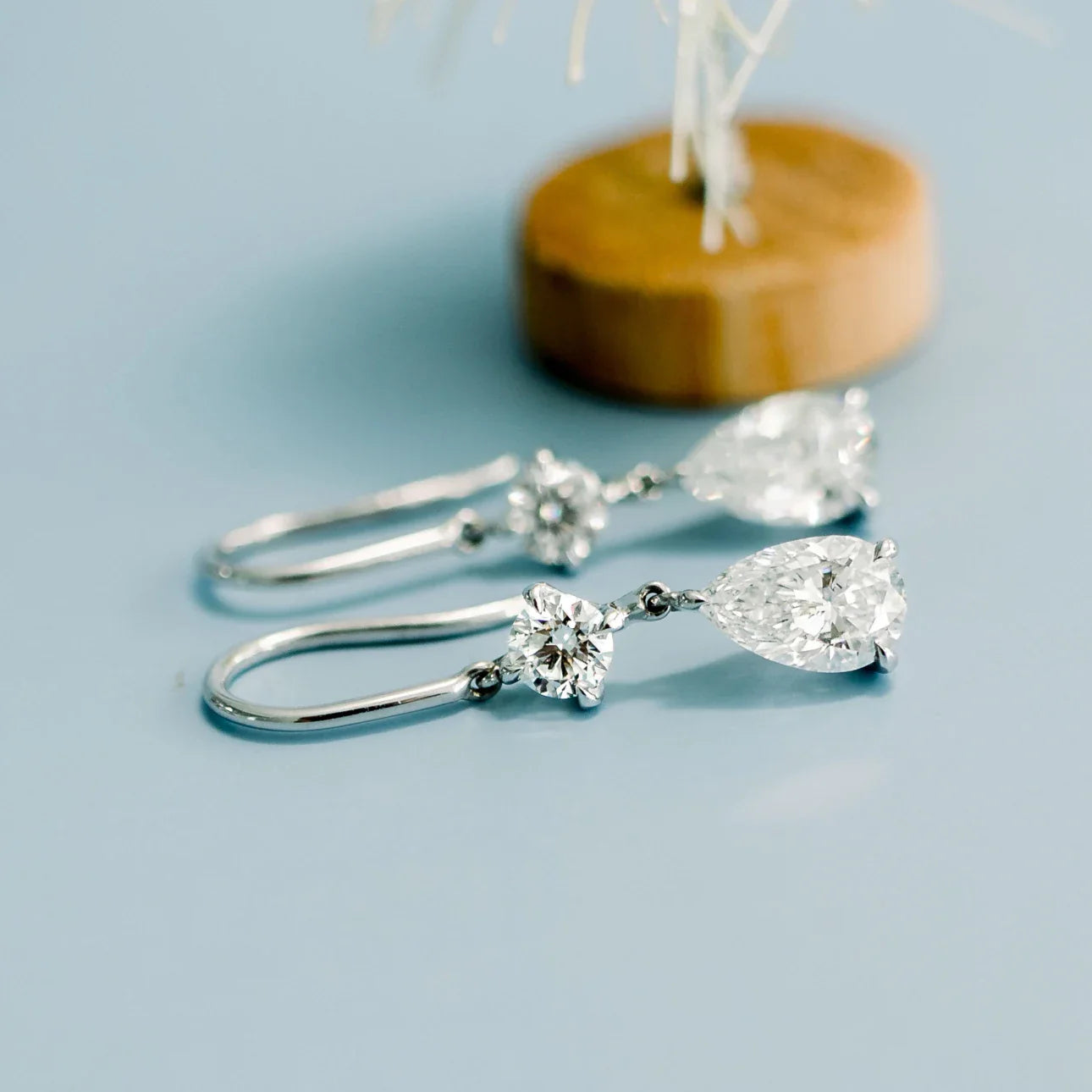 Round And Pear Lab Grown Diamond Duet Drop Earrings, EF Color, VS Clarity, IGI Certified