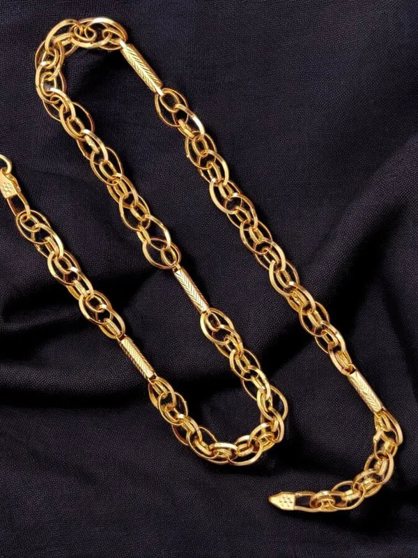 Simply Straight Double Ring Pipe Design Gold Plated Premium Waterproof Chain For Men