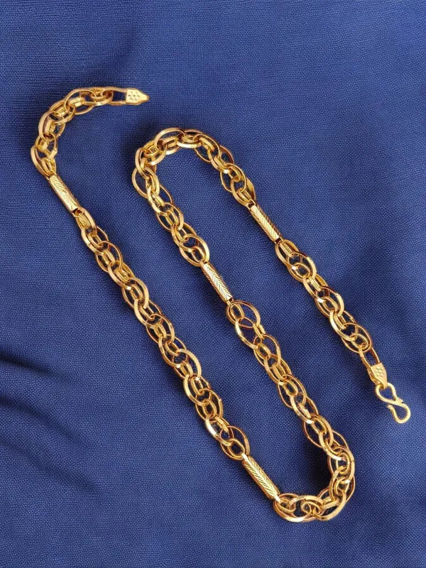 Simply Straight Double Ring Pipe Design Gold Plated Premium Waterproof Chain For Men