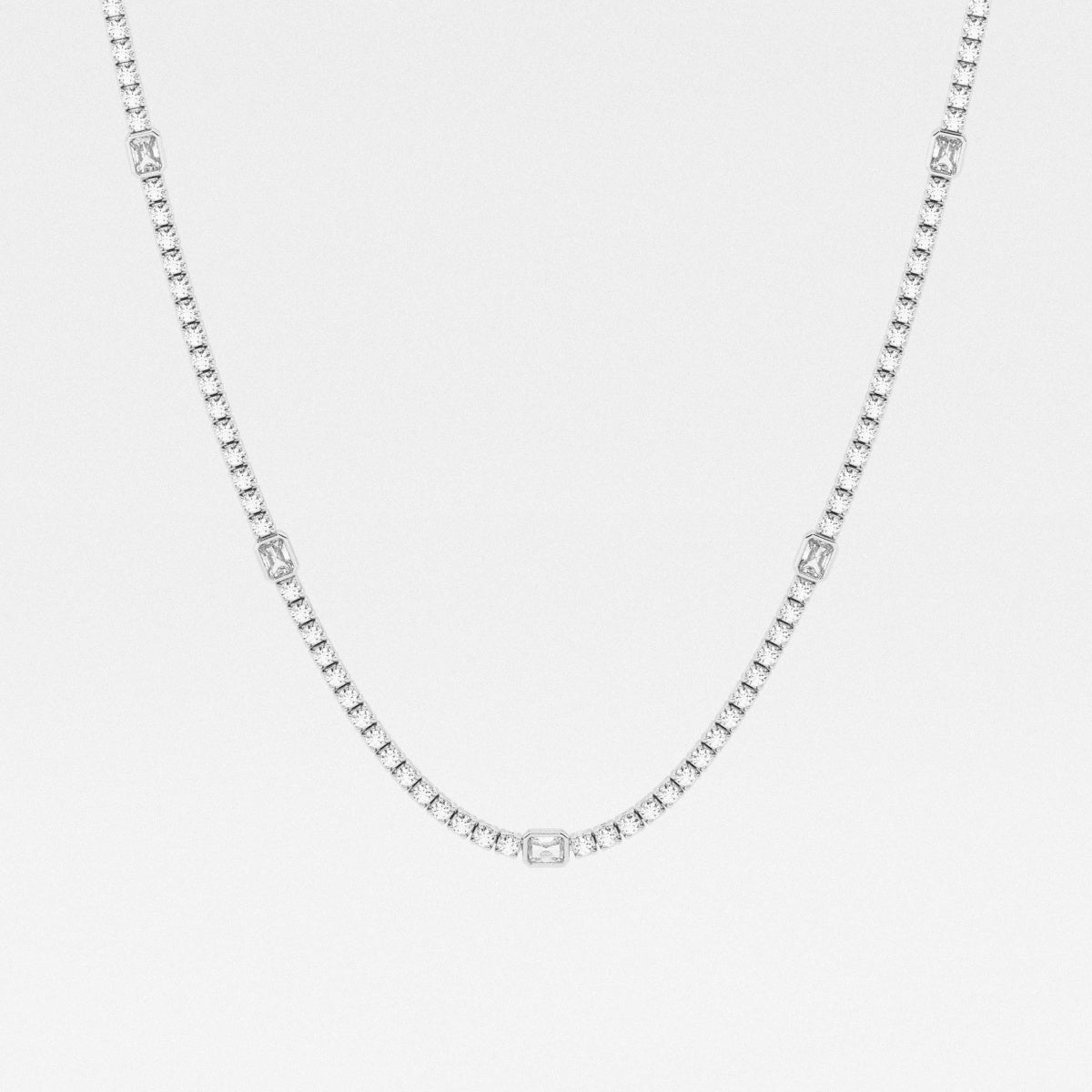 Radiant and Round Lab Grown Diamond Station Tennis Necklace, EF Color, VS Clarity, IGI Certified