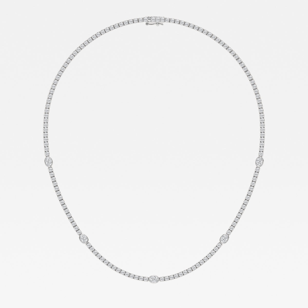 Oval and Round Lab Grown Diamond Station Tennis Necklace, EF Color, VS Clarity, IGI Certified