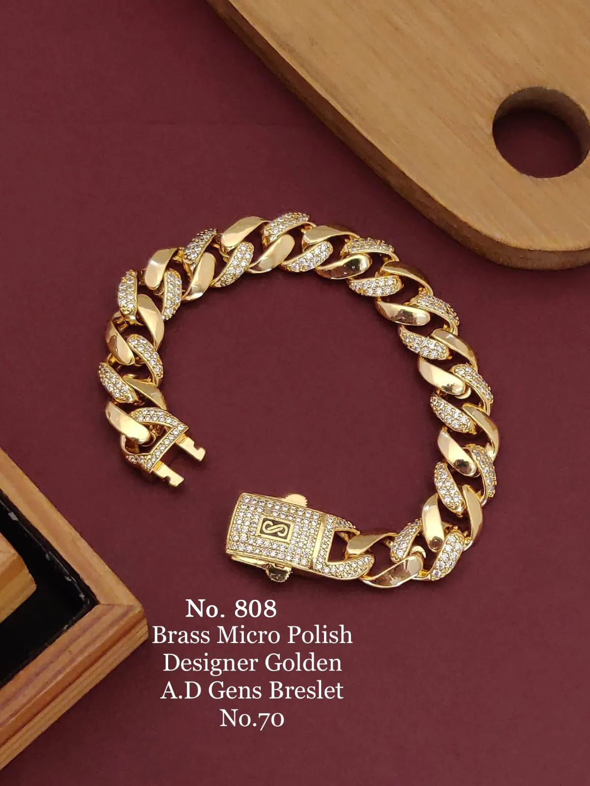 Brass Micro Polish Designer Golden A.D. Gent's Bracelet