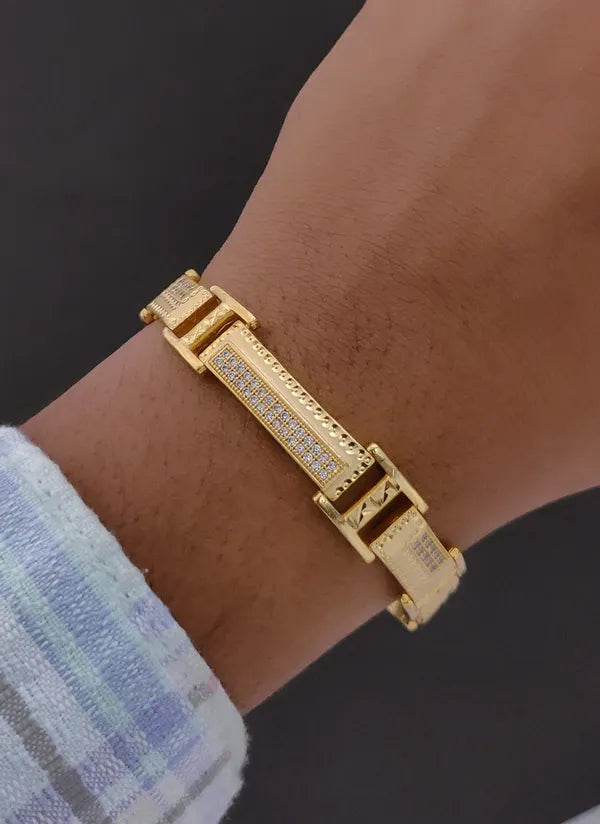 Mens 1 Gram Gold Rectangular Bracelet DualTone Studded Design