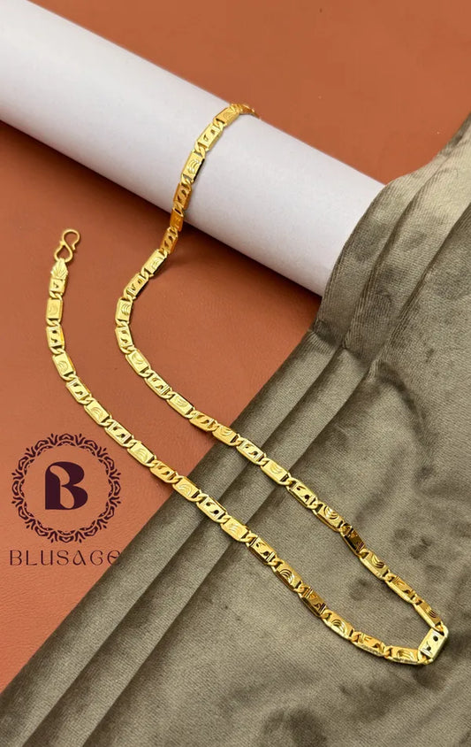 Inverted Commas Biscuit in IGP Brass Micro Gold Plated Nawabi Chain For Stylish Men
