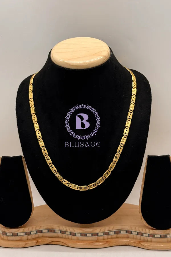 Inverted Commas Biscuit in IGP Brass Micro Gold Plated Nawabi Chain For Stylish Men