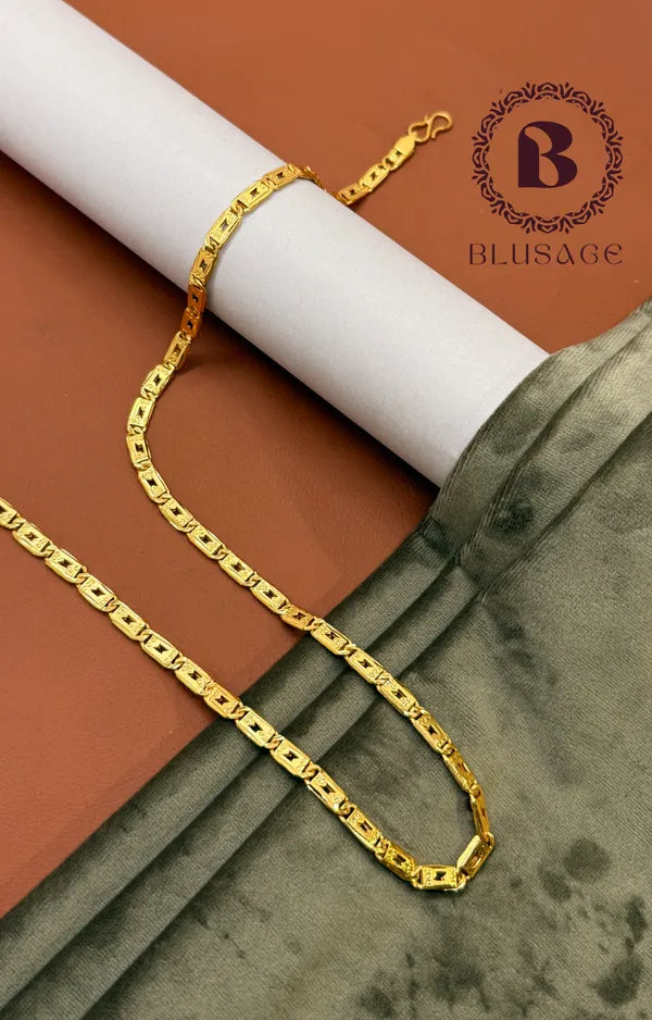 Spark Design Biscuit in IGP Brass Micro Gold Plated Nawabi Chain For Stylish Men