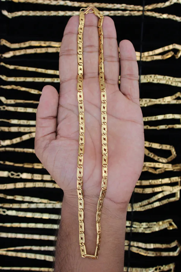Spark Design Biscuit in IGP Brass Micro Gold Plated Nawabi Chain For Stylish Men