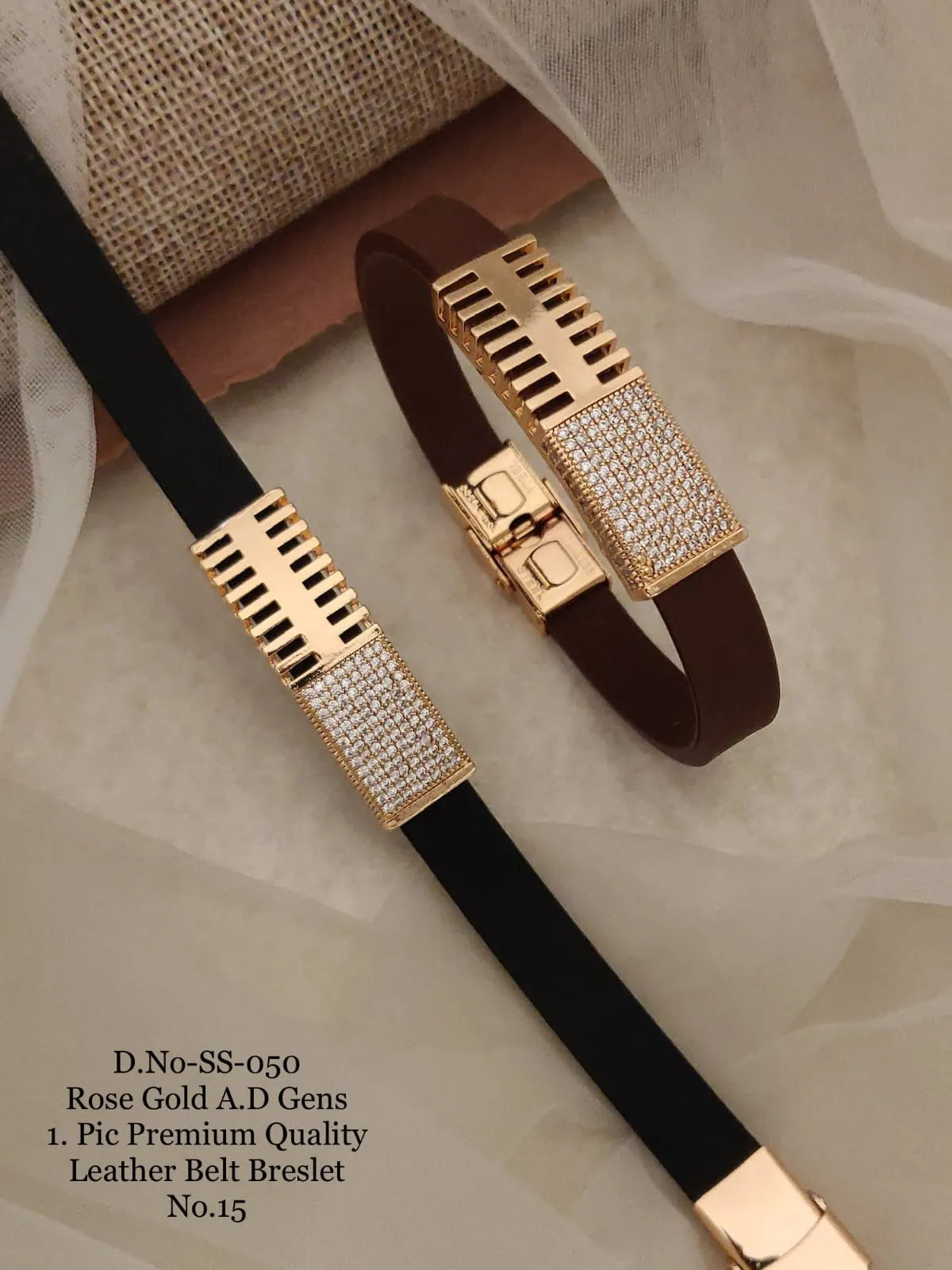 Rose Gold A.D. Gent's Premium Quality Leather Belt Bracelet