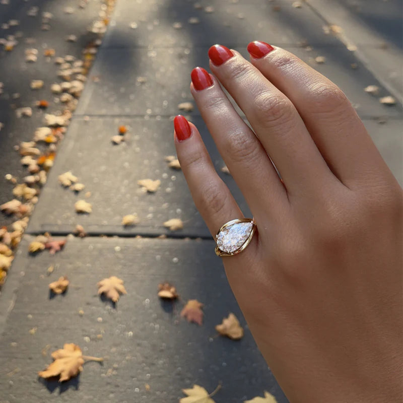 White :: pear cut lab grown diamond solitaire engagement ring white gold luxury