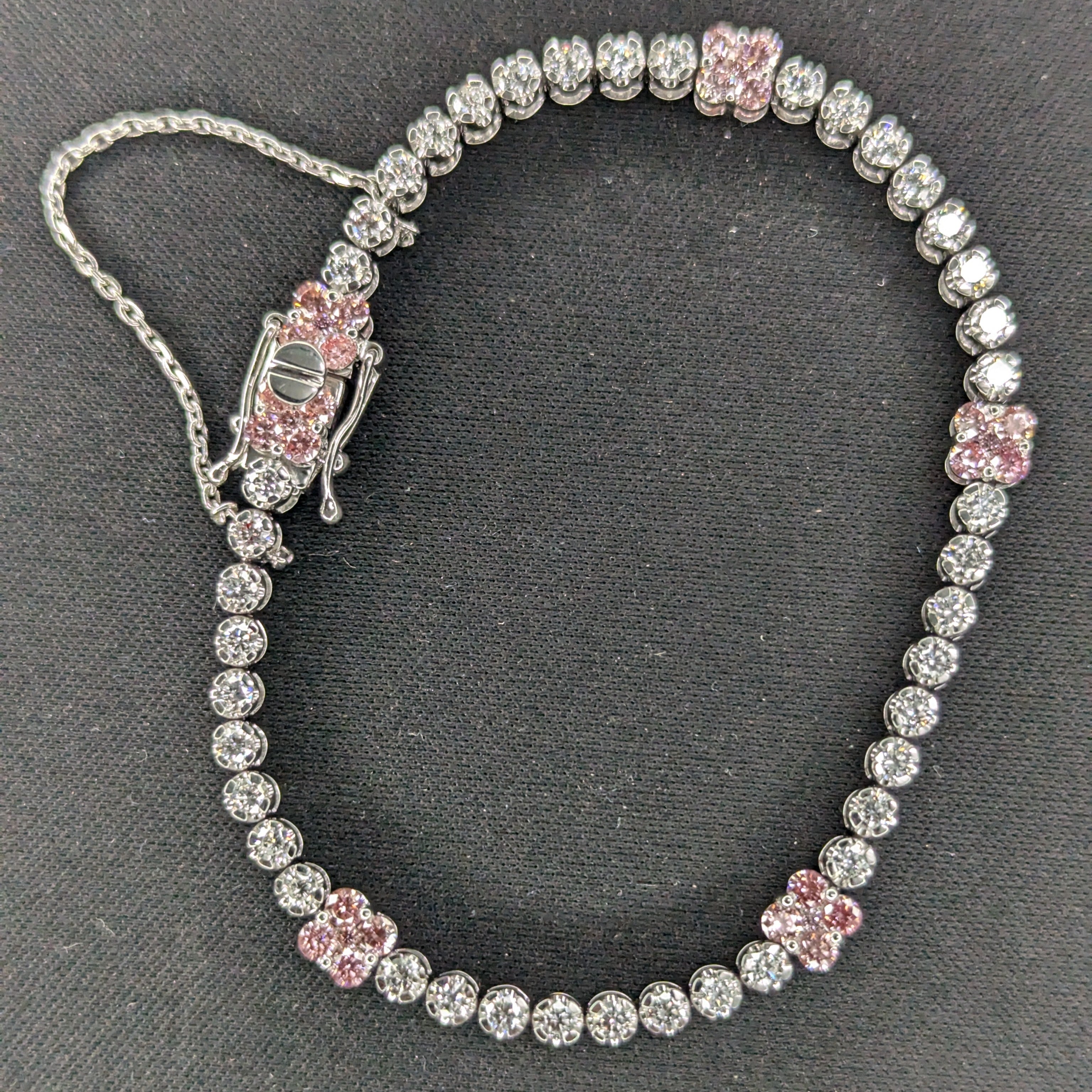 10.00tcw Pink And White Lab Diamond Tennis Bracelet | DEF VVS–VS | IGI Certified
