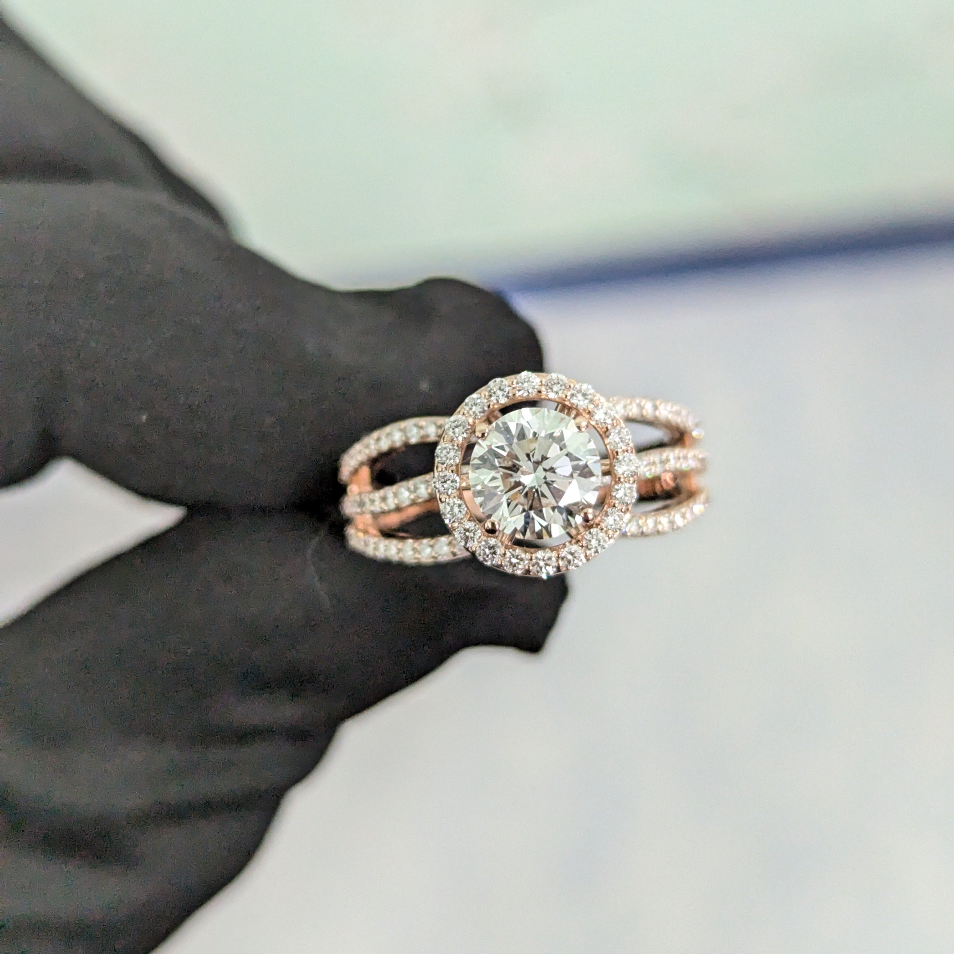 Round 1.80tcw Lab Diamond Halo Split Shank Ring | IGI Certified DEF VVS–VS | Rose Gold