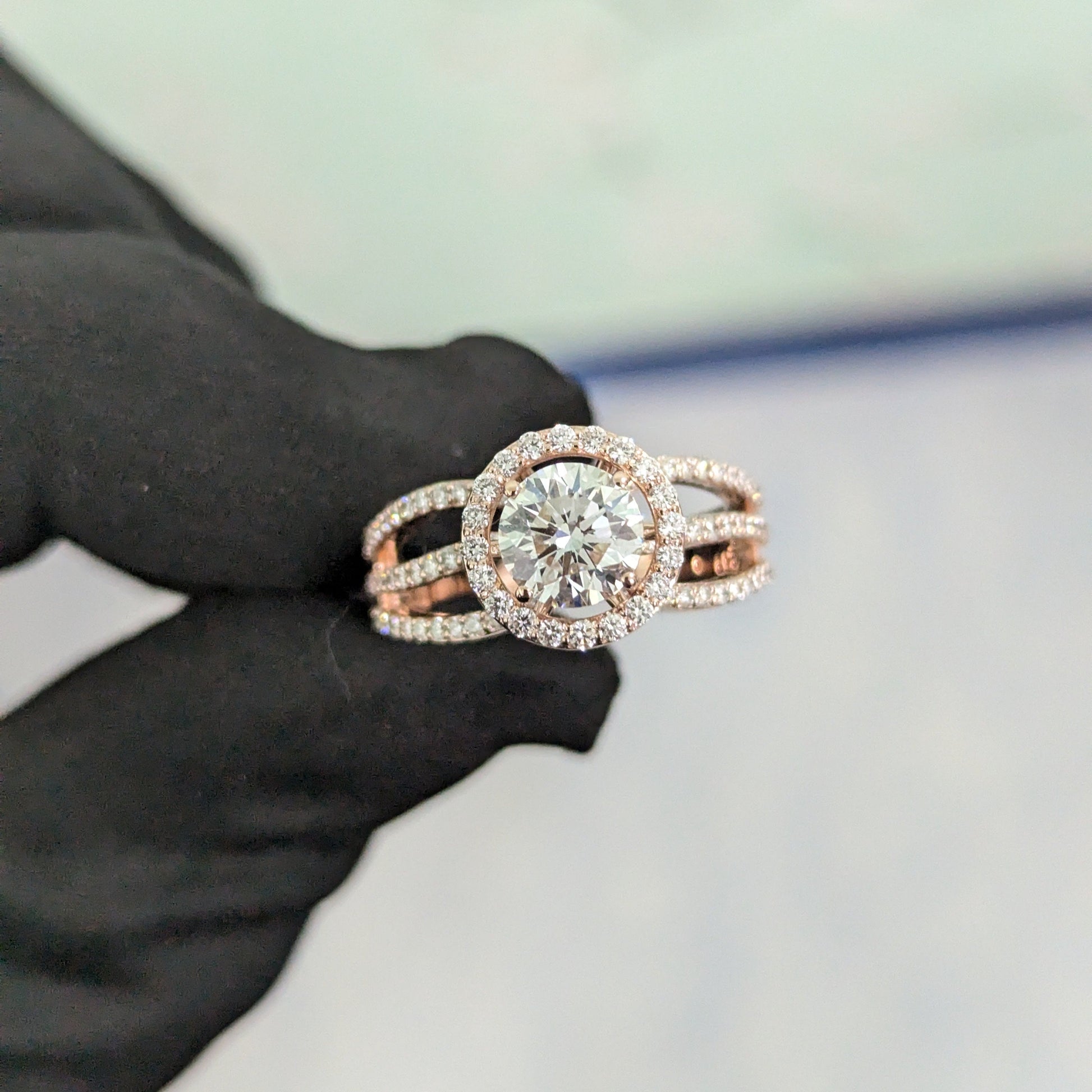 Round 1.80tcw Lab Diamond Halo Split Shank Ring | IGI Certified DEF VVS–VS | Rose Gold