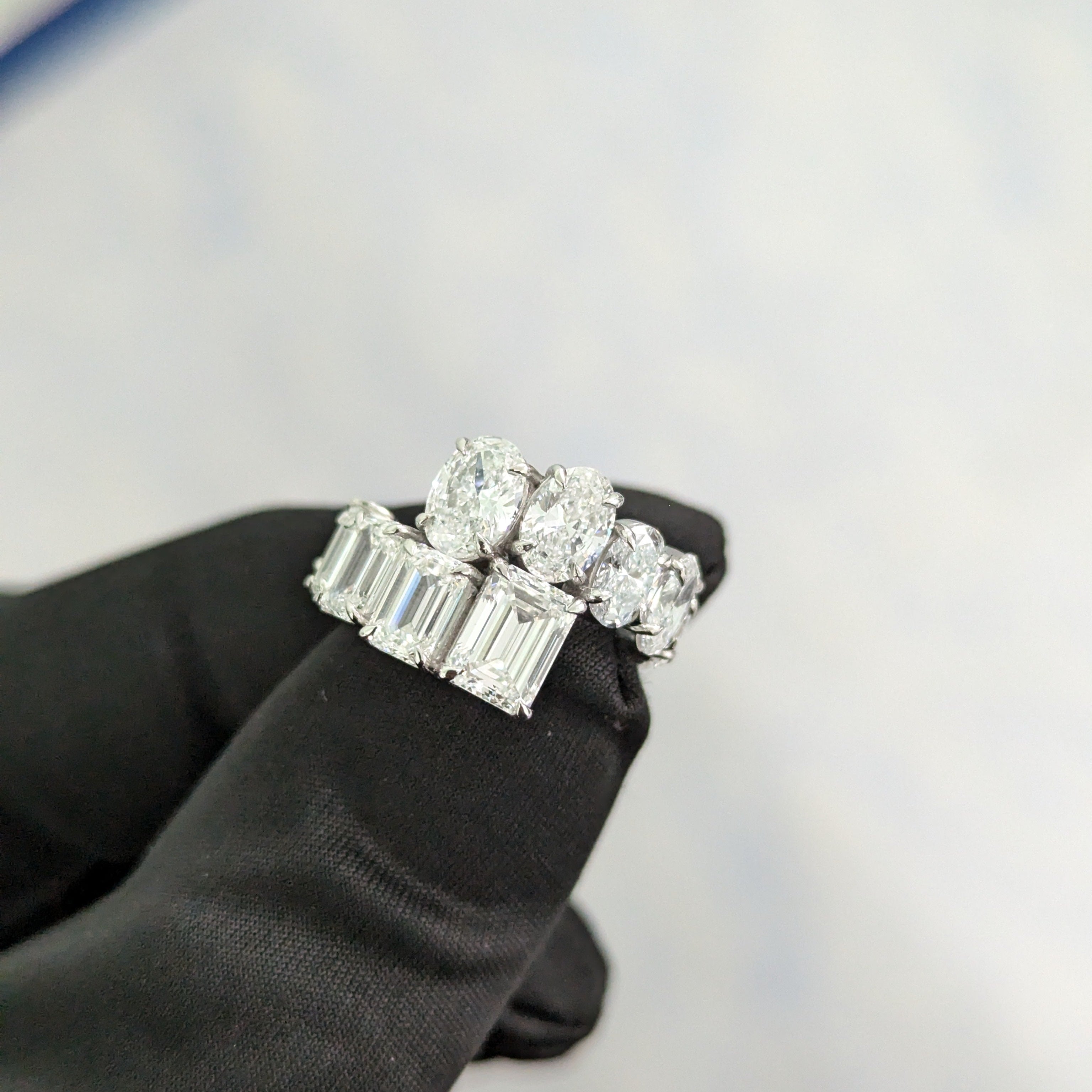 8.50tcw Oval And Emerald Lab Grown Diamond Bypass Ring | IGI Certified | D-E-F Color VVS-VS Clarity