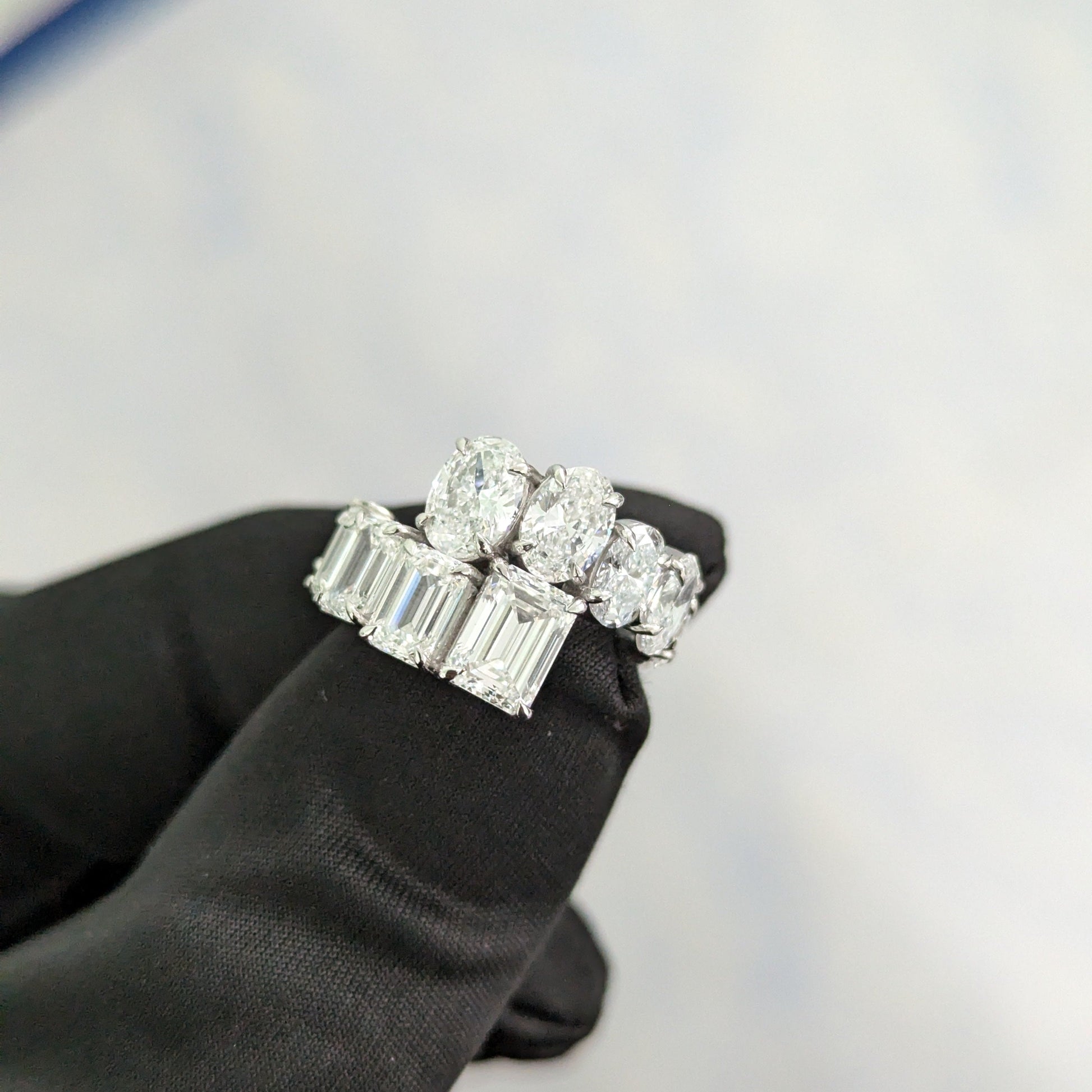 8.50tcw Oval And Emerald Lab Grown Diamond Bypass Ring | IGI Certified | D-E-F Color VVS-VS Clarity