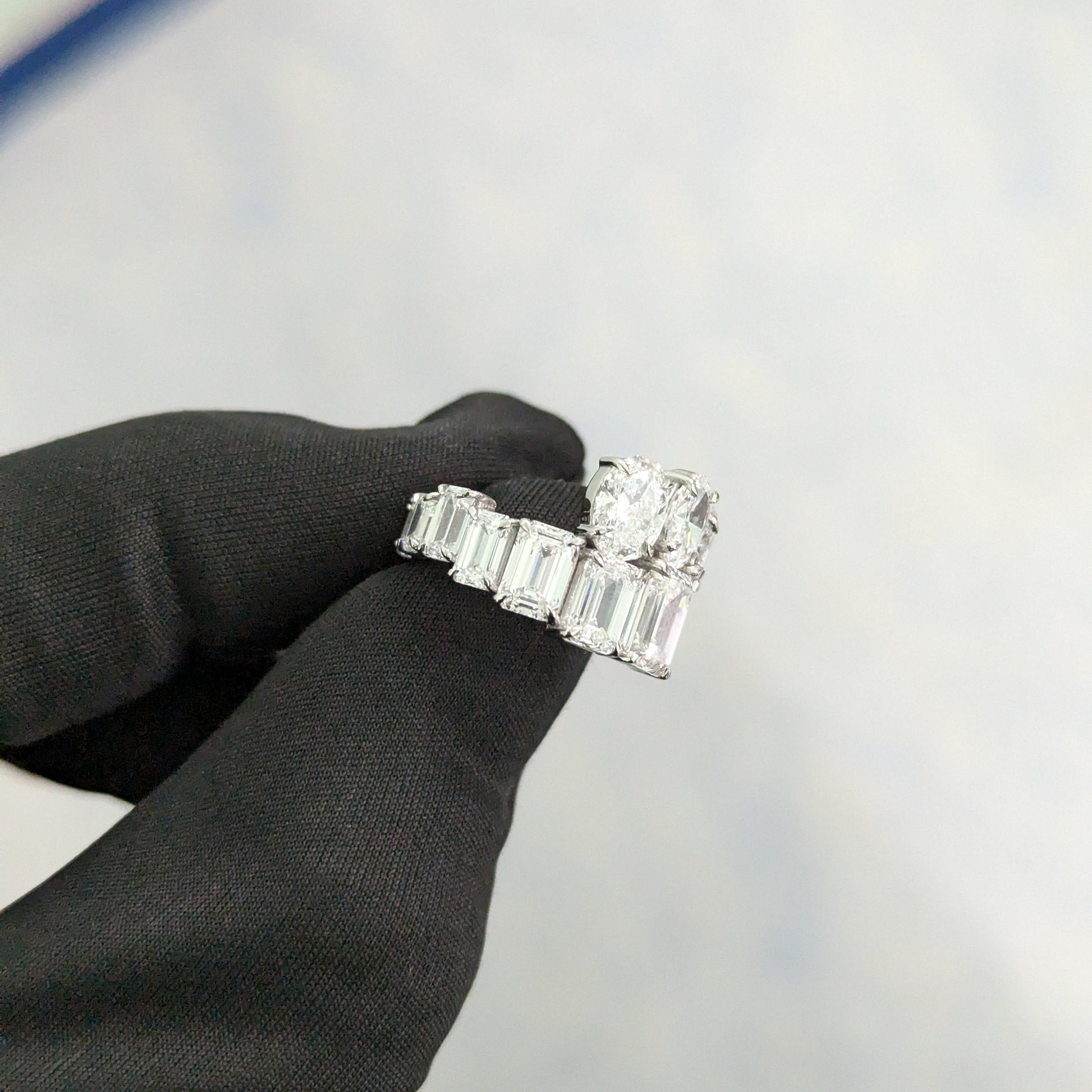 8.50tcw Oval And Emerald Lab Grown Diamond Bypass Ring | IGI Certified | D-E-F Color VVS-VS Clarity