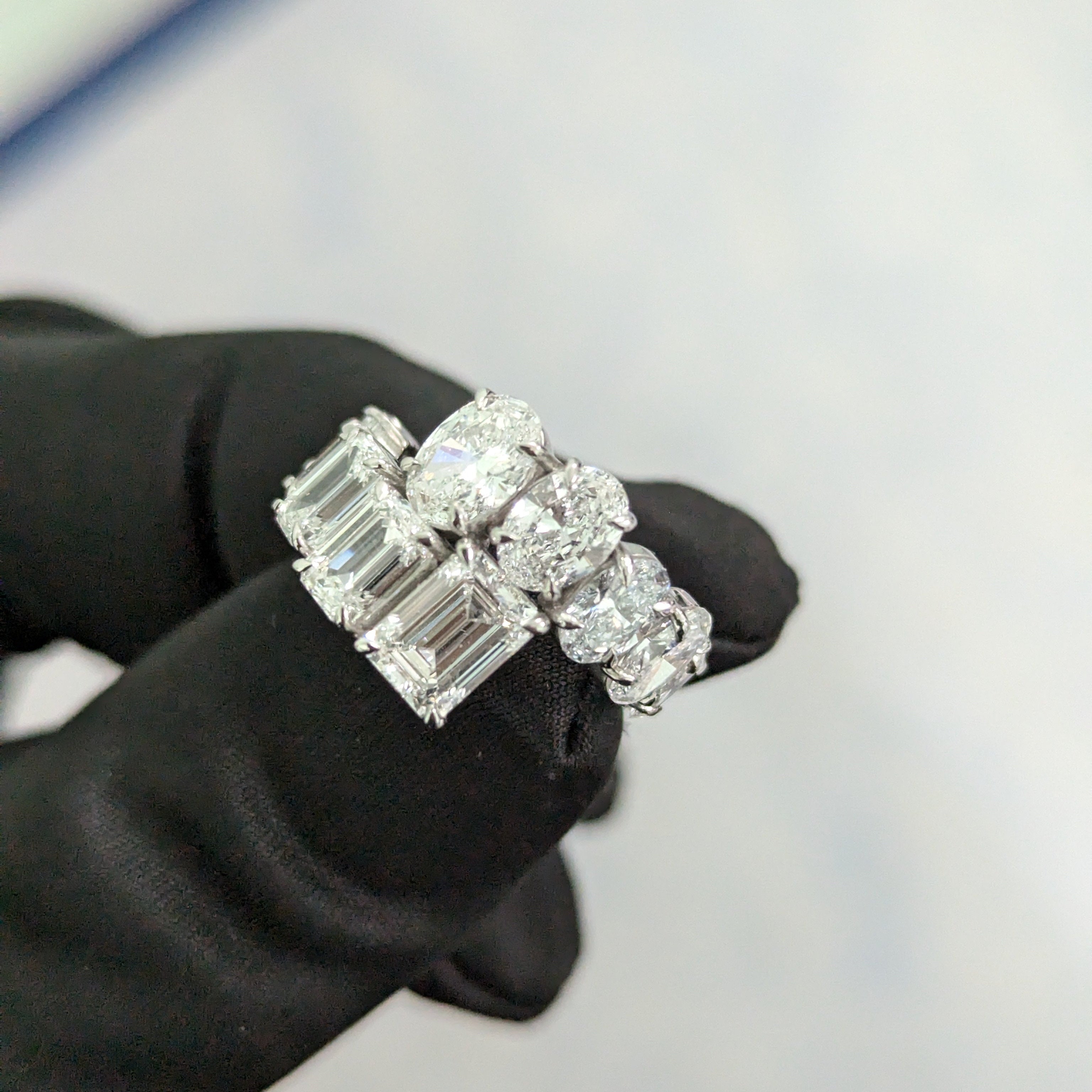 8.50tcw Oval And Emerald Lab Grown Diamond Bypass Ring | IGI Certified | D-E-F Color VVS-VS Clarity