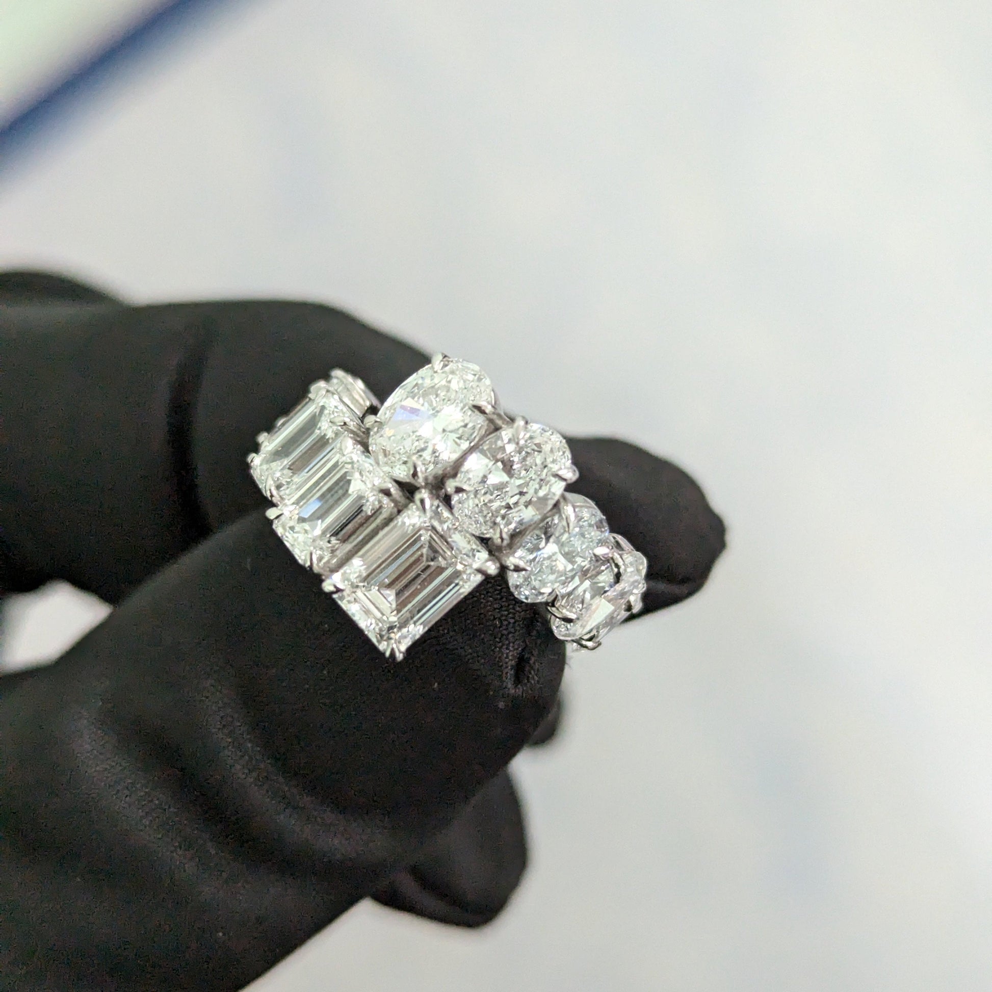 8.50tcw Oval And Emerald Lab Grown Diamond Bypass Ring | IGI Certified | D-E-F Color VVS-VS Clarity