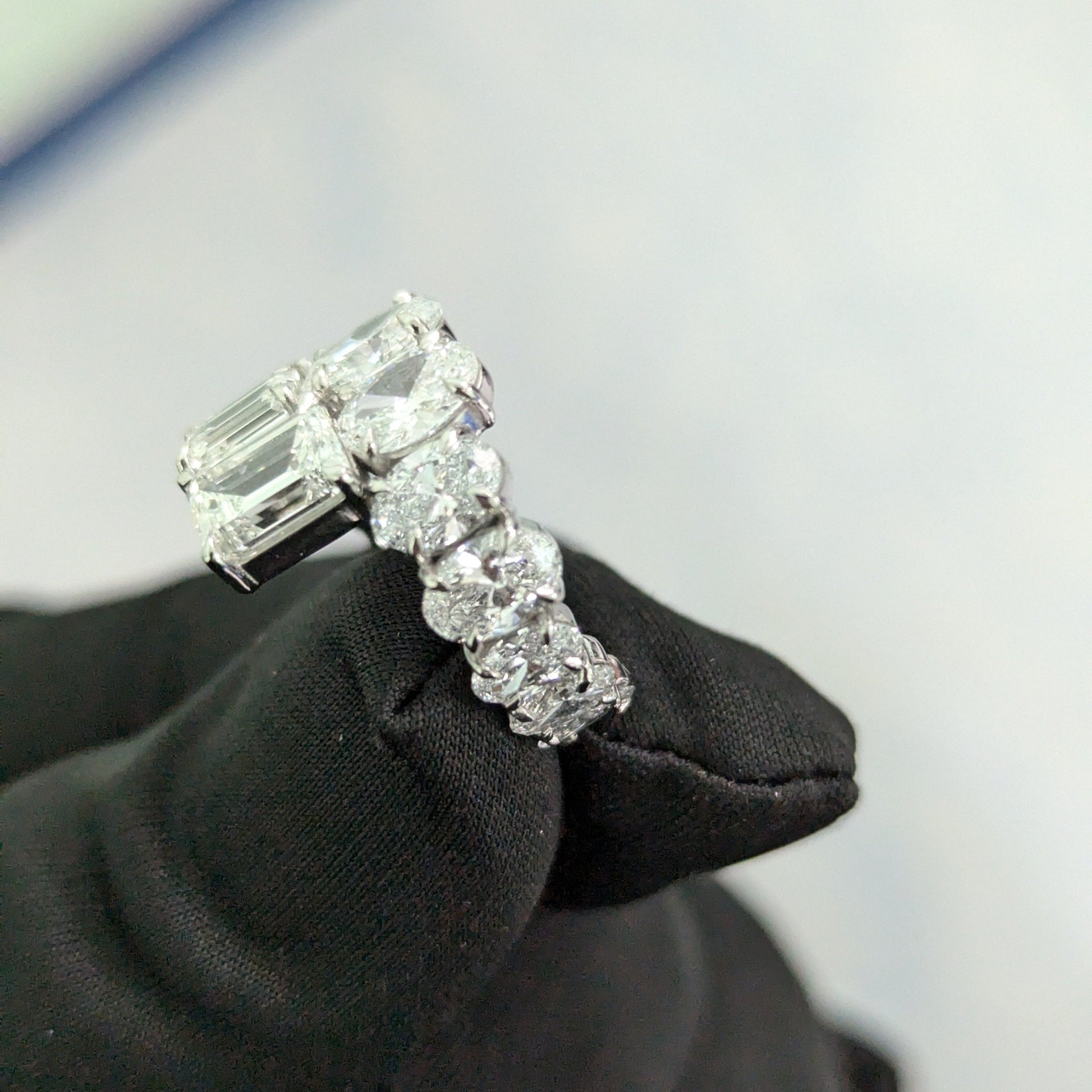 8.50tcw Oval And Emerald Lab Grown Diamond Bypass Ring | IGI Certified | D-E-F Color VVS-VS Clarity