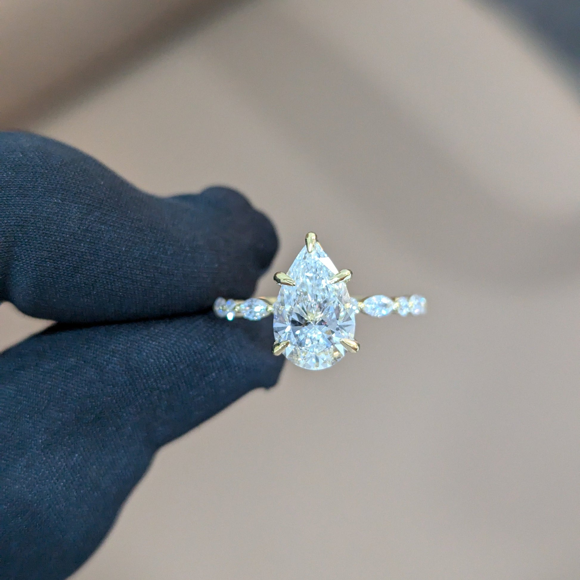 3.15tcw Pear Cut Lab Diamond Ring | Side Accents | Ethical Engagement Ring | IGI Certified