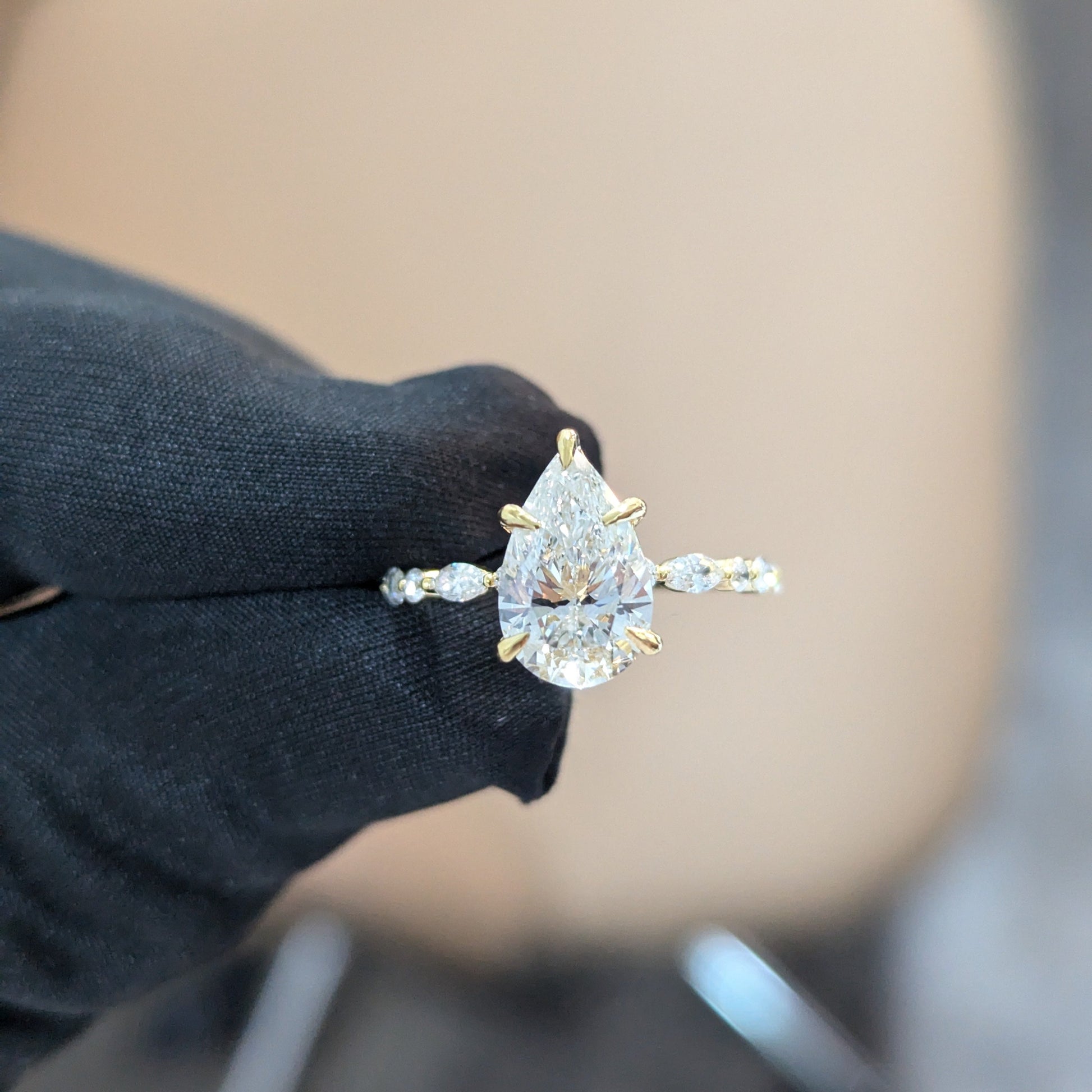 3.15tcw Pear Cut Lab Diamond Ring | Side Accents | Ethical Engagement Ring | IGI Certified