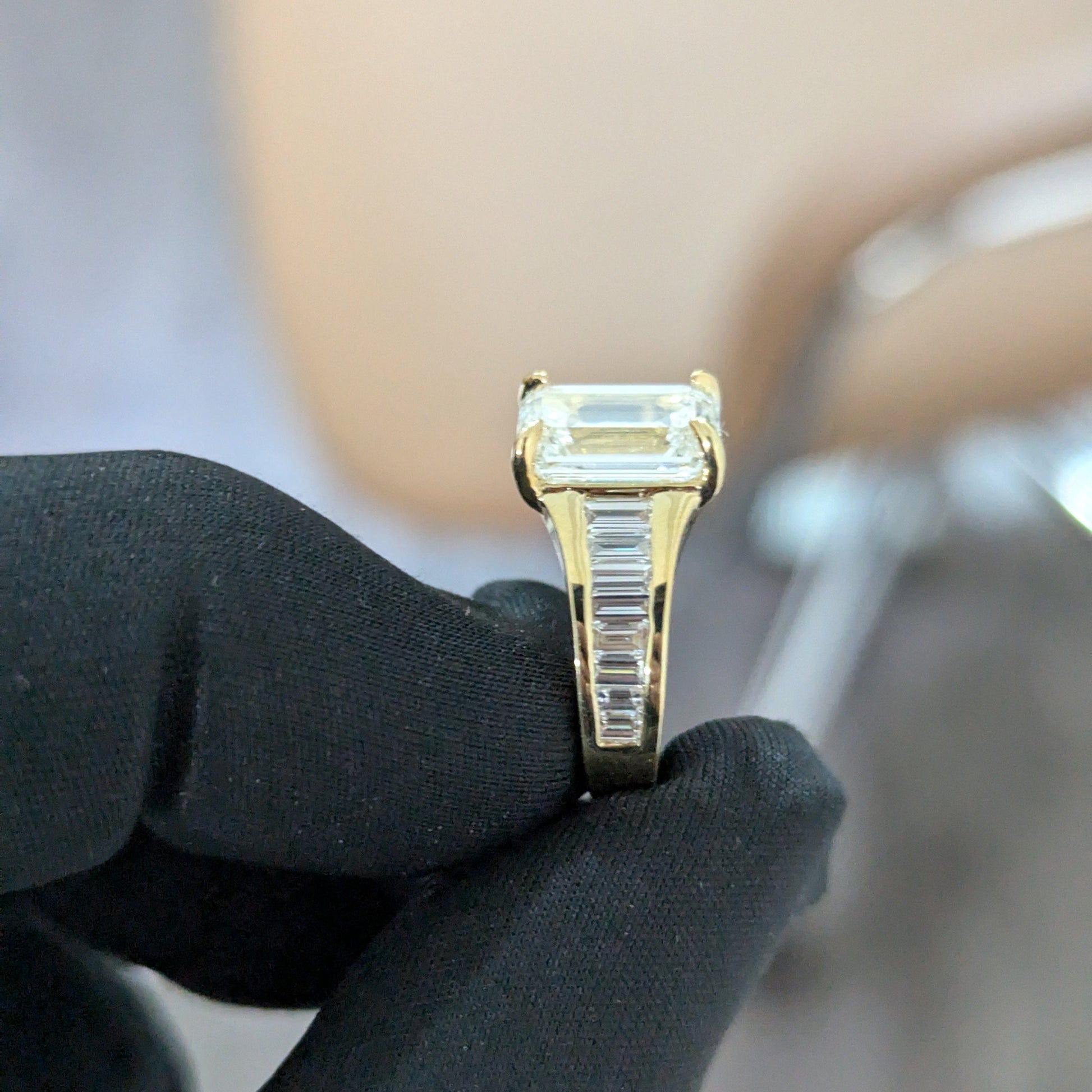 Emerald 3.65tcw Lab Diamond Ring with Baguette Sides | IGI Certified | D-E-F | VVS–VS | 10k–18k Gold