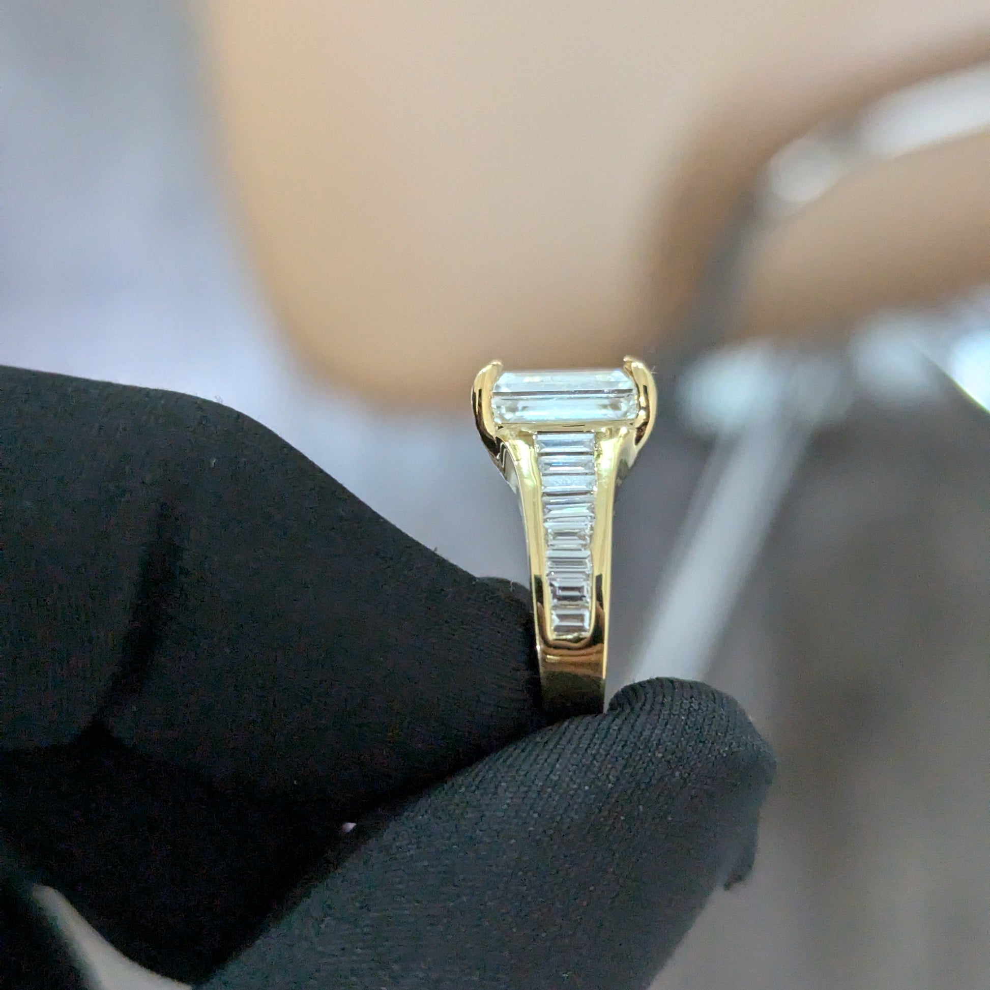 Emerald 3.65tcw Lab Diamond Ring with Baguette Sides | IGI Certified | D-E-F | VVS–VS | 10k–18k Gold