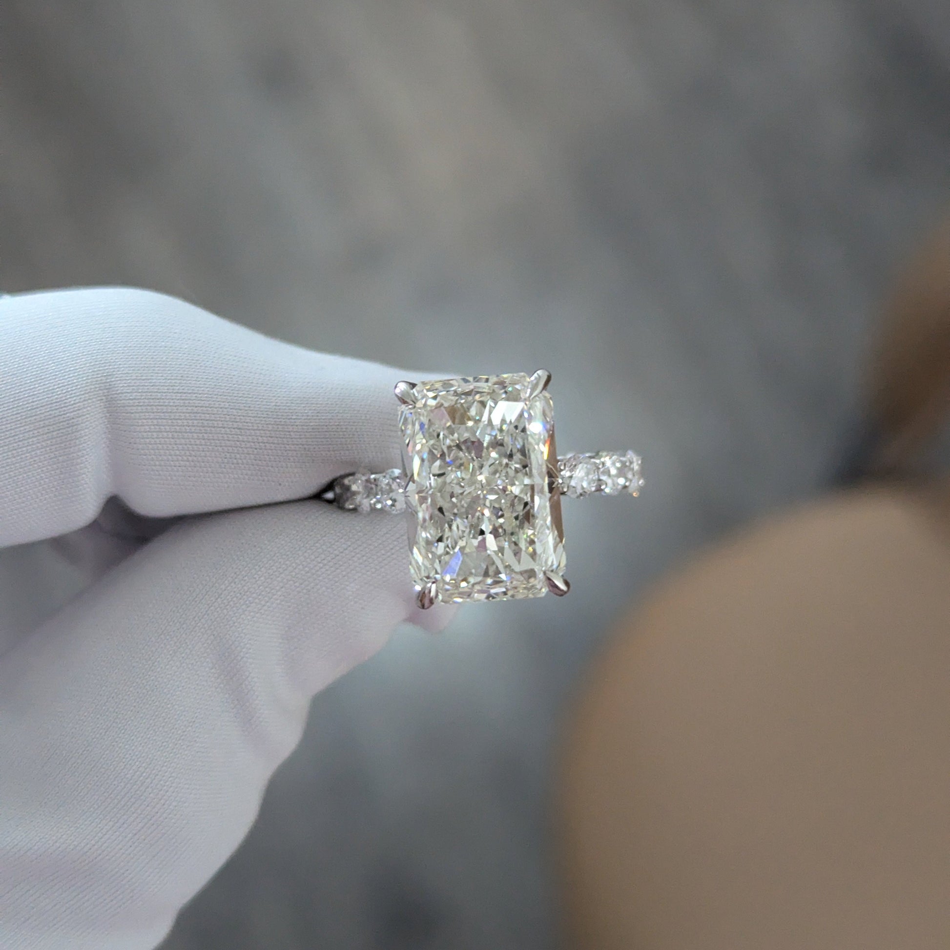 Radiant 12.80tcw Lab Diamond Ring | Hidden Halo | Scalloped Pavé | IGI Certified | EF VS