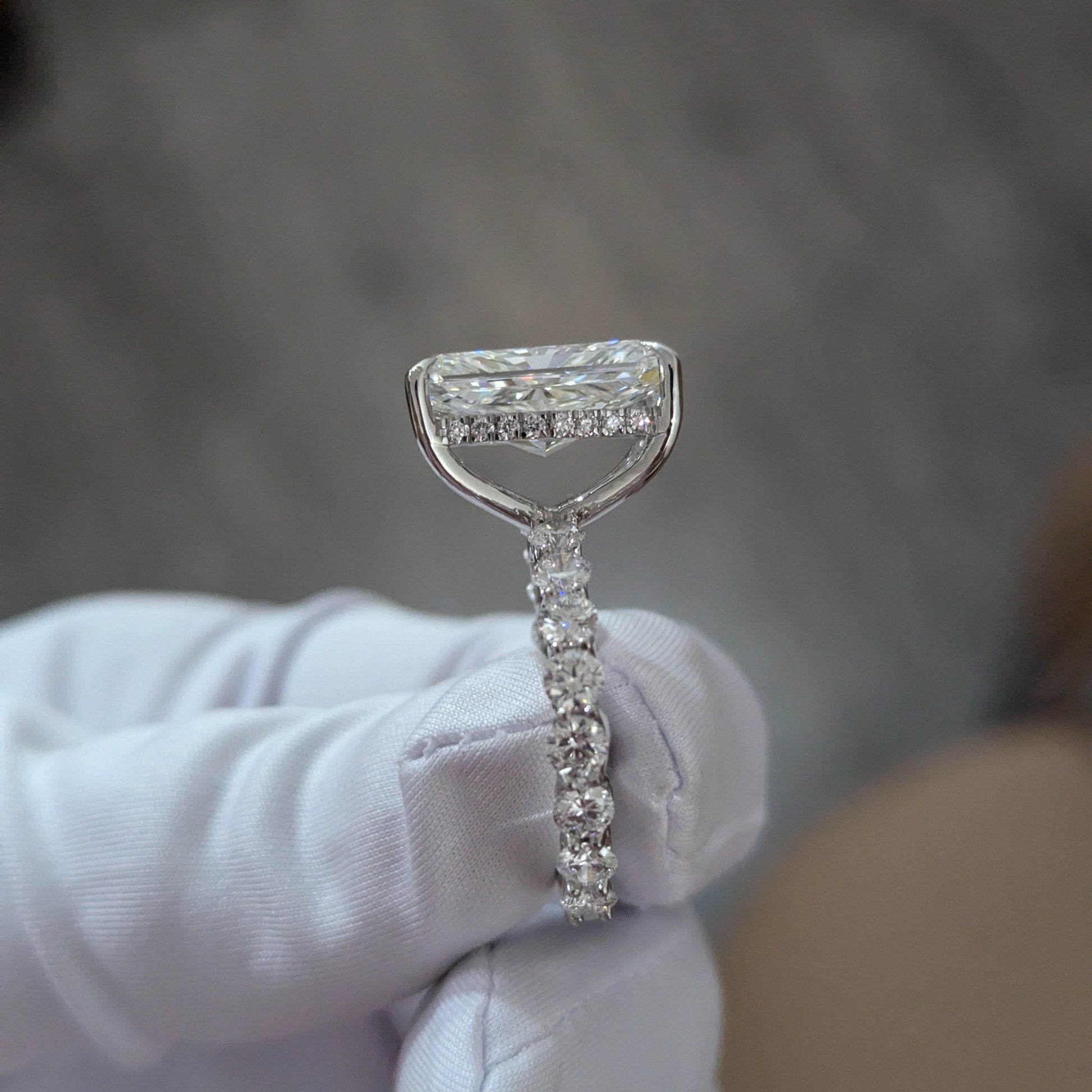 Radiant 12.80tcw Lab Diamond Ring | Hidden Halo | Scalloped Pavé | IGI Certified | EF VS