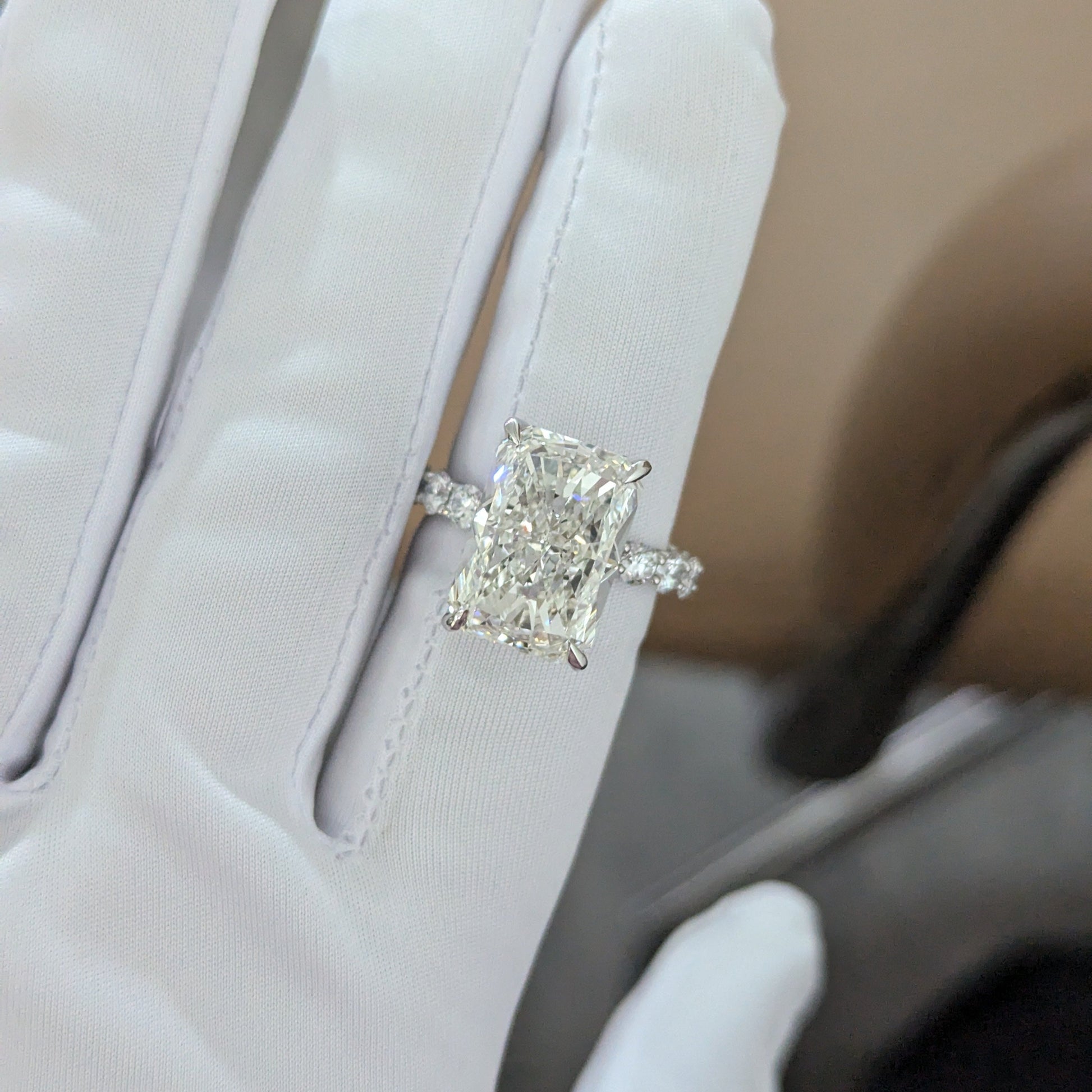 Radiant 12.80tcw Lab Diamond Ring | Hidden Halo | Scalloped Pavé | IGI Certified | EF VS