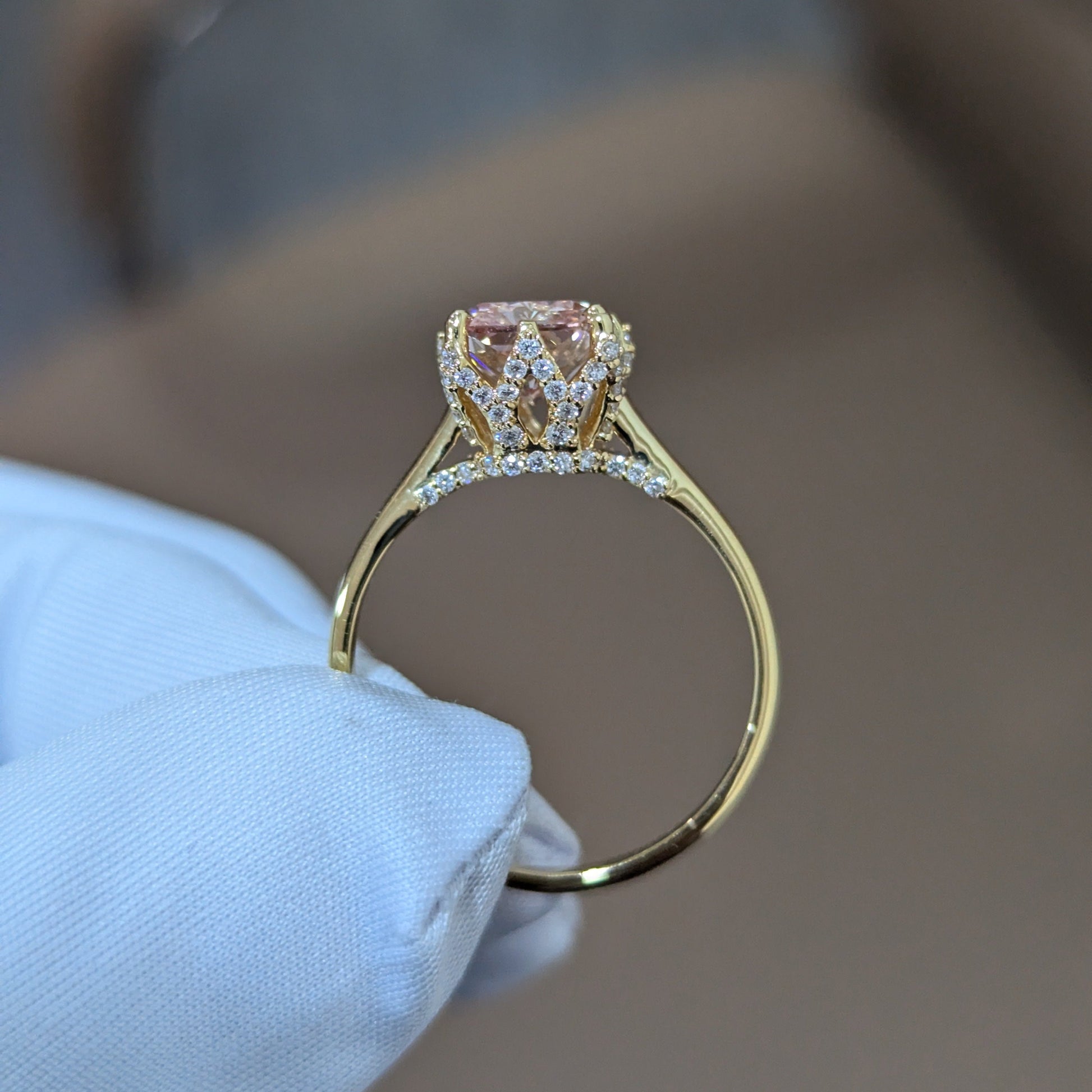 Radiant 3.30tcw Fancy Pink Lab Diamond Ring | IGI Certified | White Gold | Round Side Stones | Ethical Engagement Ring