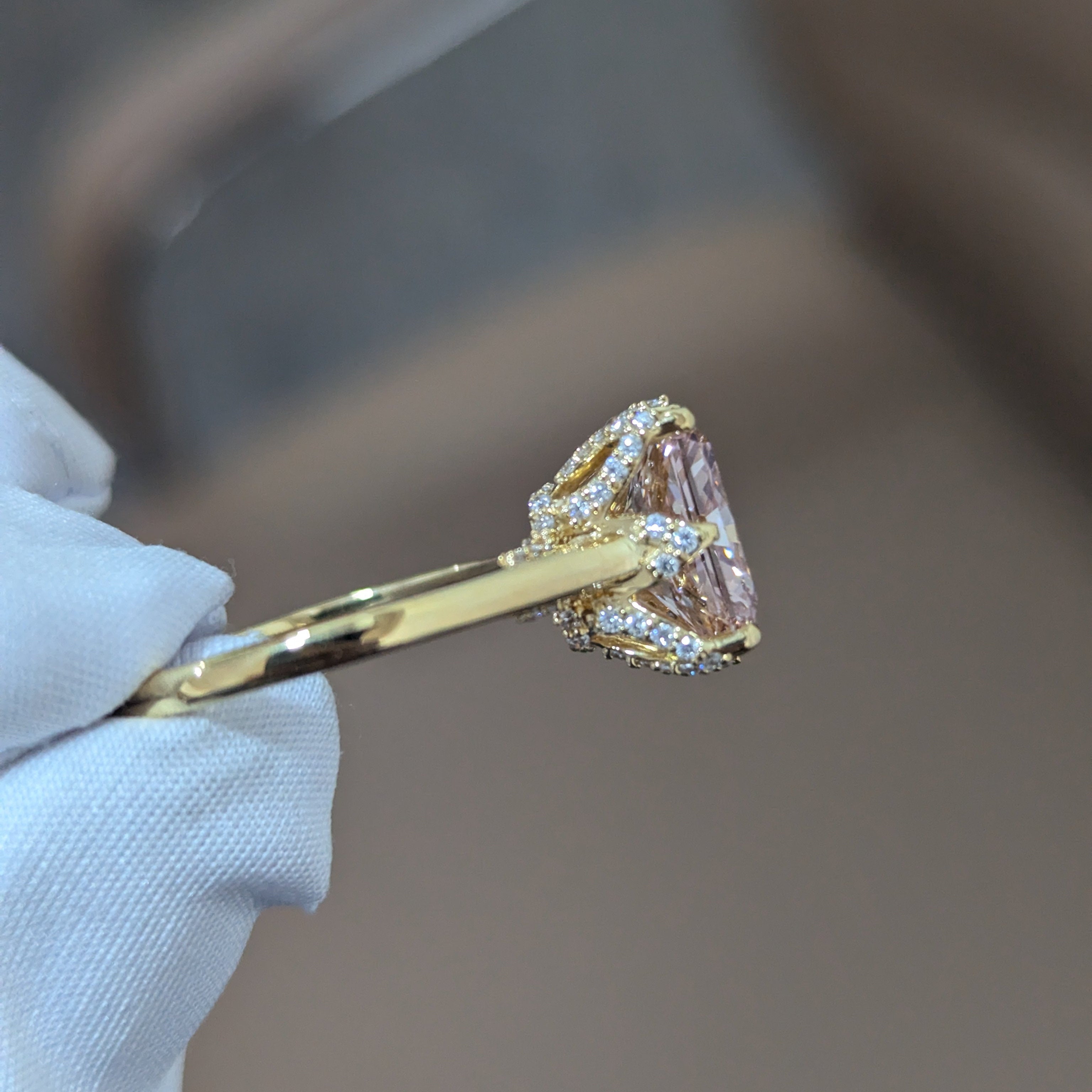 Radiant 3.30tcw Fancy Pink Lab Diamond Ring | IGI Certified | White Gold | Round Side Stones | Ethical Engagement Ring