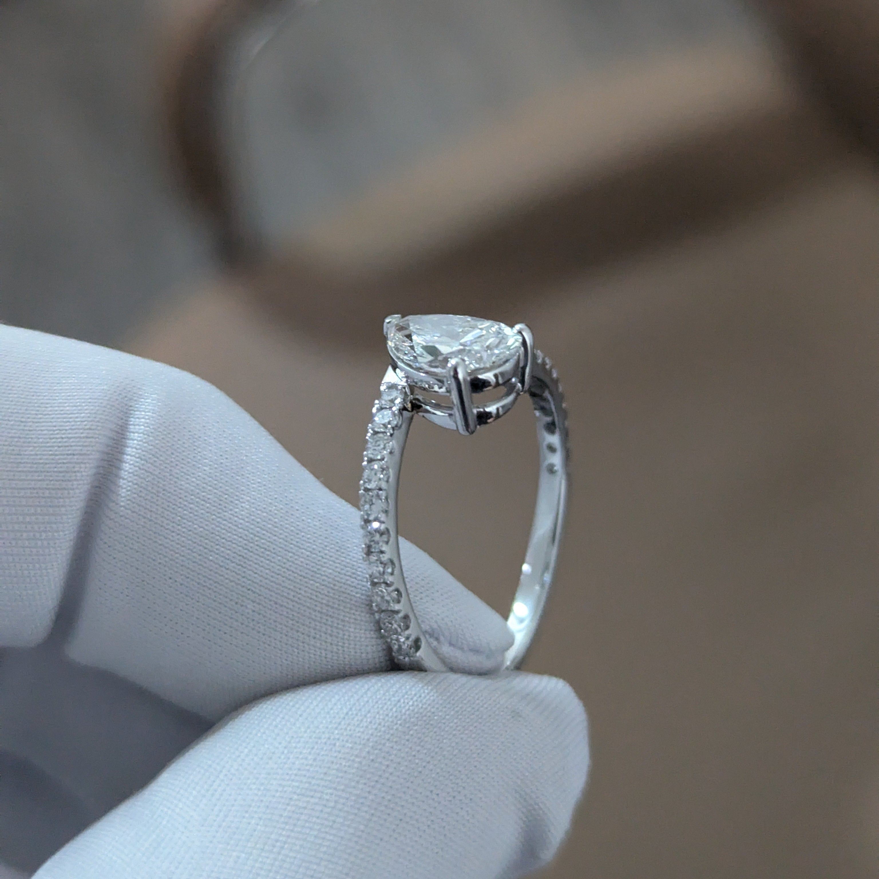 Pear 2.00tcw Lab Grown Diamond Bypass Engagement Ring | IGI Certified | Pave Set