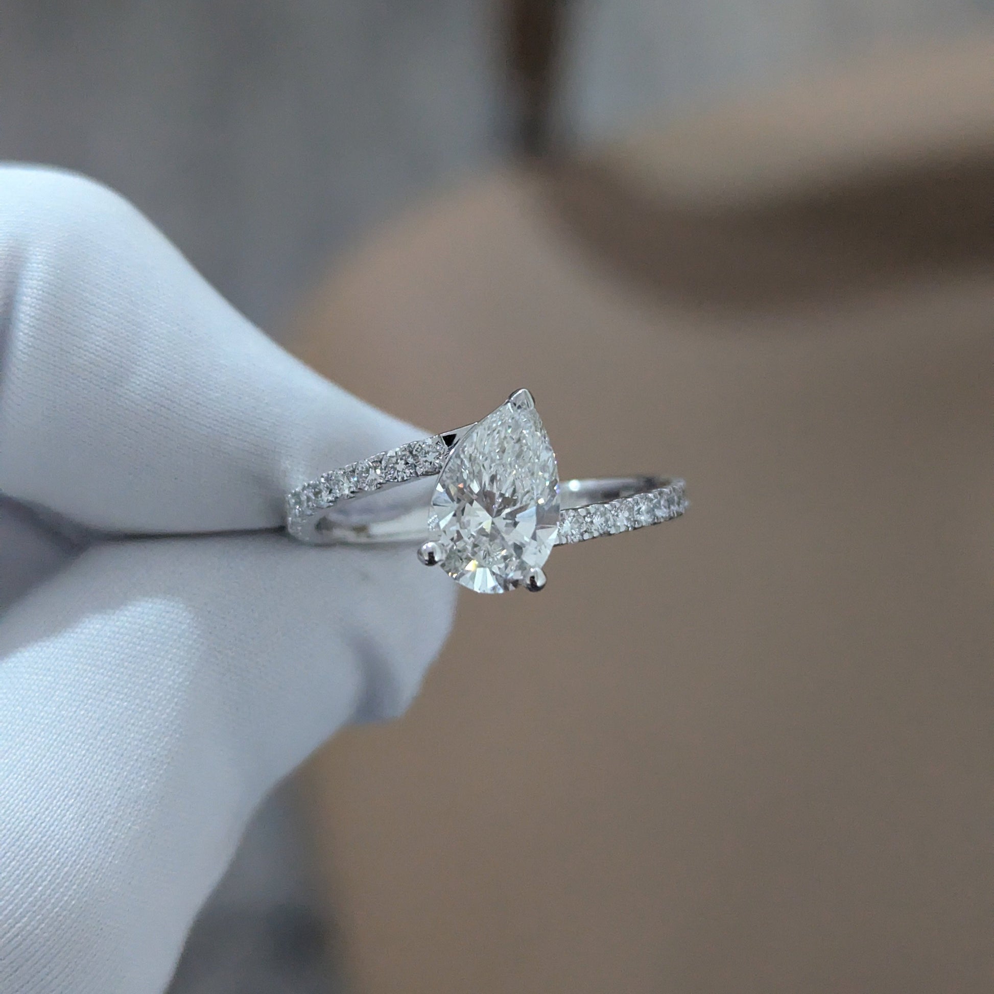 Pear 2.00tcw Lab Grown Diamond Bypass Engagement Ring | IGI Certified | Pave Set