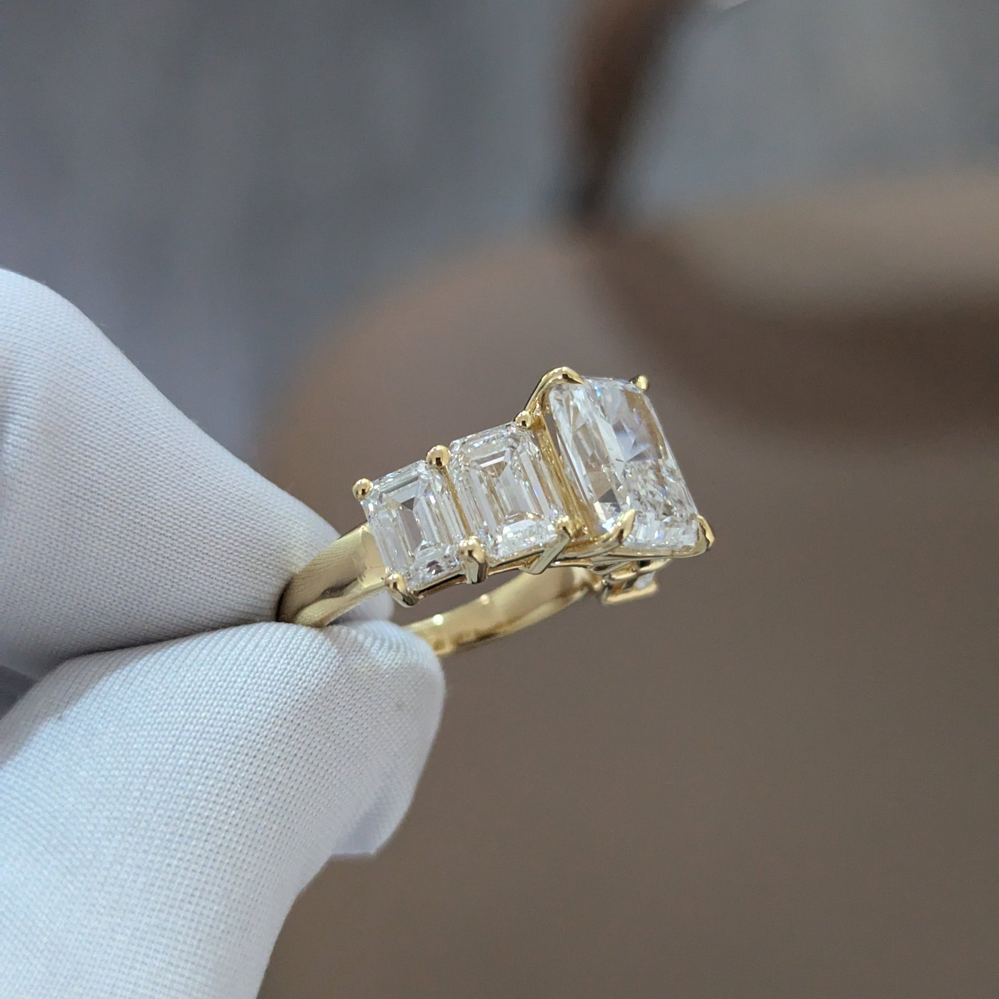 6.50tcw Radiant Lab Diamond Engagement Ring | Emerald Side Stones | IGI Certified