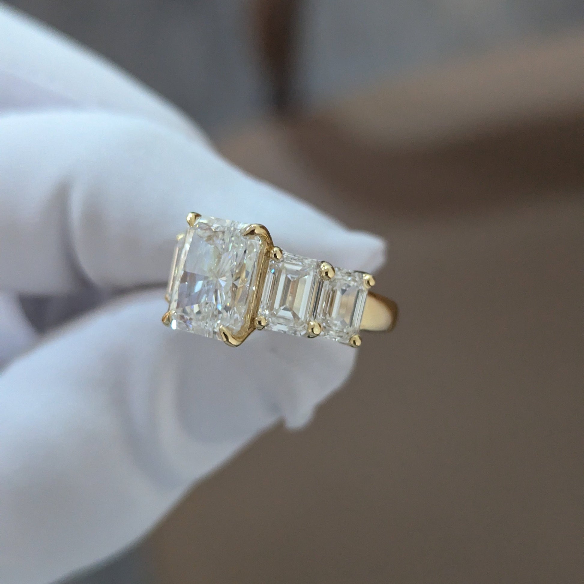 6.50tcw Radiant Lab Diamond Engagement Ring | Emerald Side Stones | IGI Certified