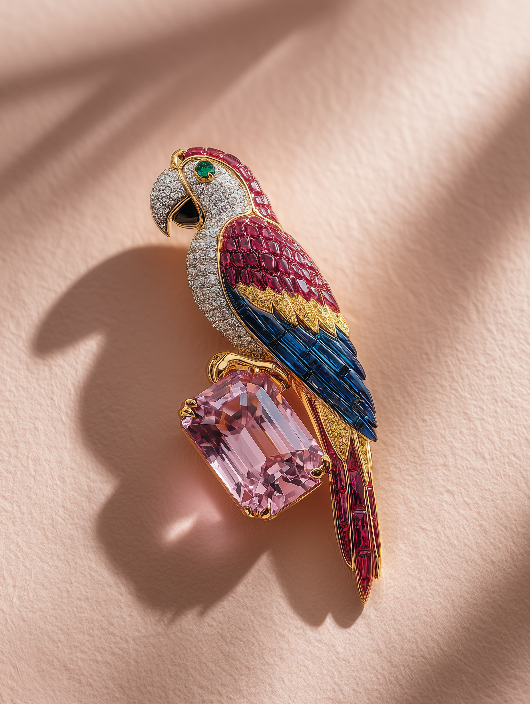 Pink Radiance Parrot Lab Grown Diamond Brooch | IGI Certified | EF VS & Vivid Pink VS1 | 14KT Yellow Gold Luxury Statement Pin