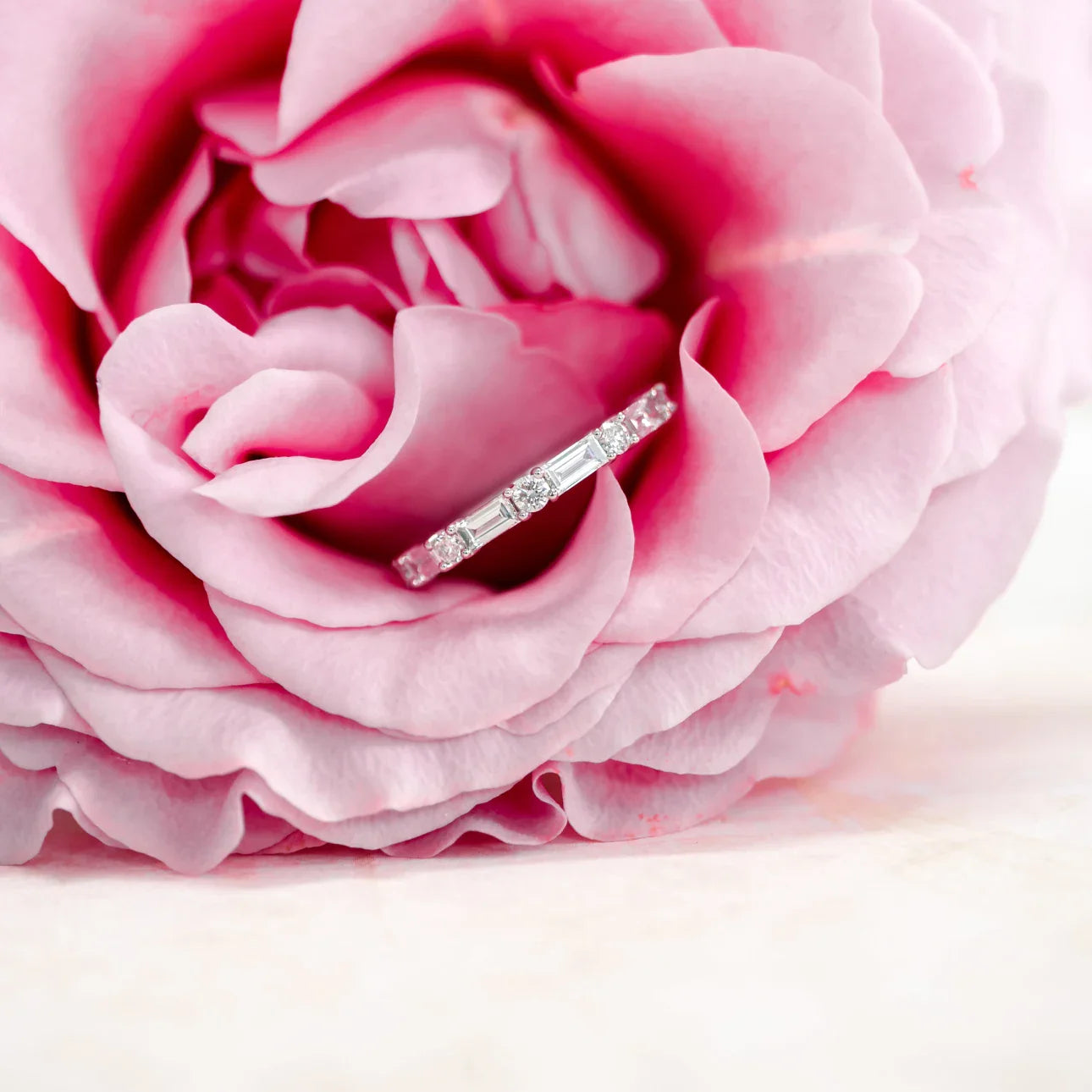 Baguette And Round Lab Grown Diamond Eternity Band, EF Color, VS Clarity, IGI Certified