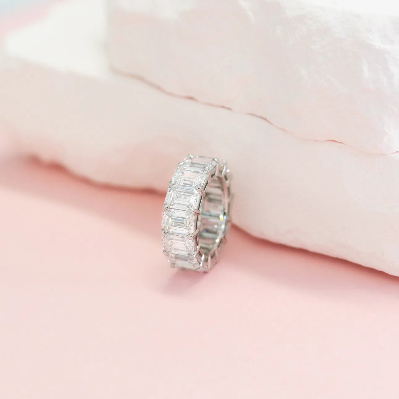 Emerald Lab Grown Diamond Emerald Eternity Band , EF Color , VS Clarity , IGI Certificate