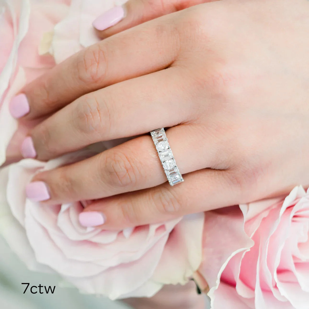 Emerald And Oval Lab Grown Diamond Eternity Band, EF Color, VS Clarity, IGI Certified