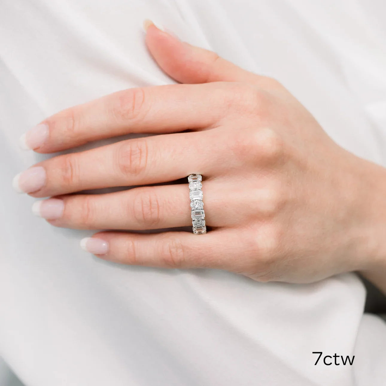 Emerald And Oval Lab Grown Diamond Eternity Band, EF Color, VS Clarity, IGI Certified