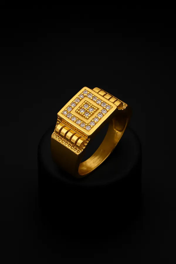 Memoir Brass Gold plated Dimaond Stylish Rich Ring for Men & Boys