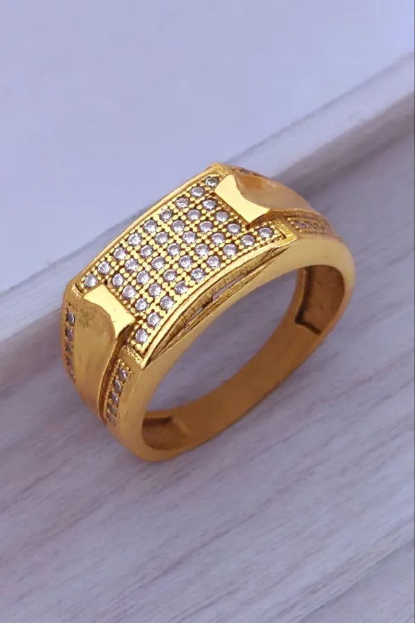 Dzinetrendz Brass Gold plated Diamond Ring for Men & boys